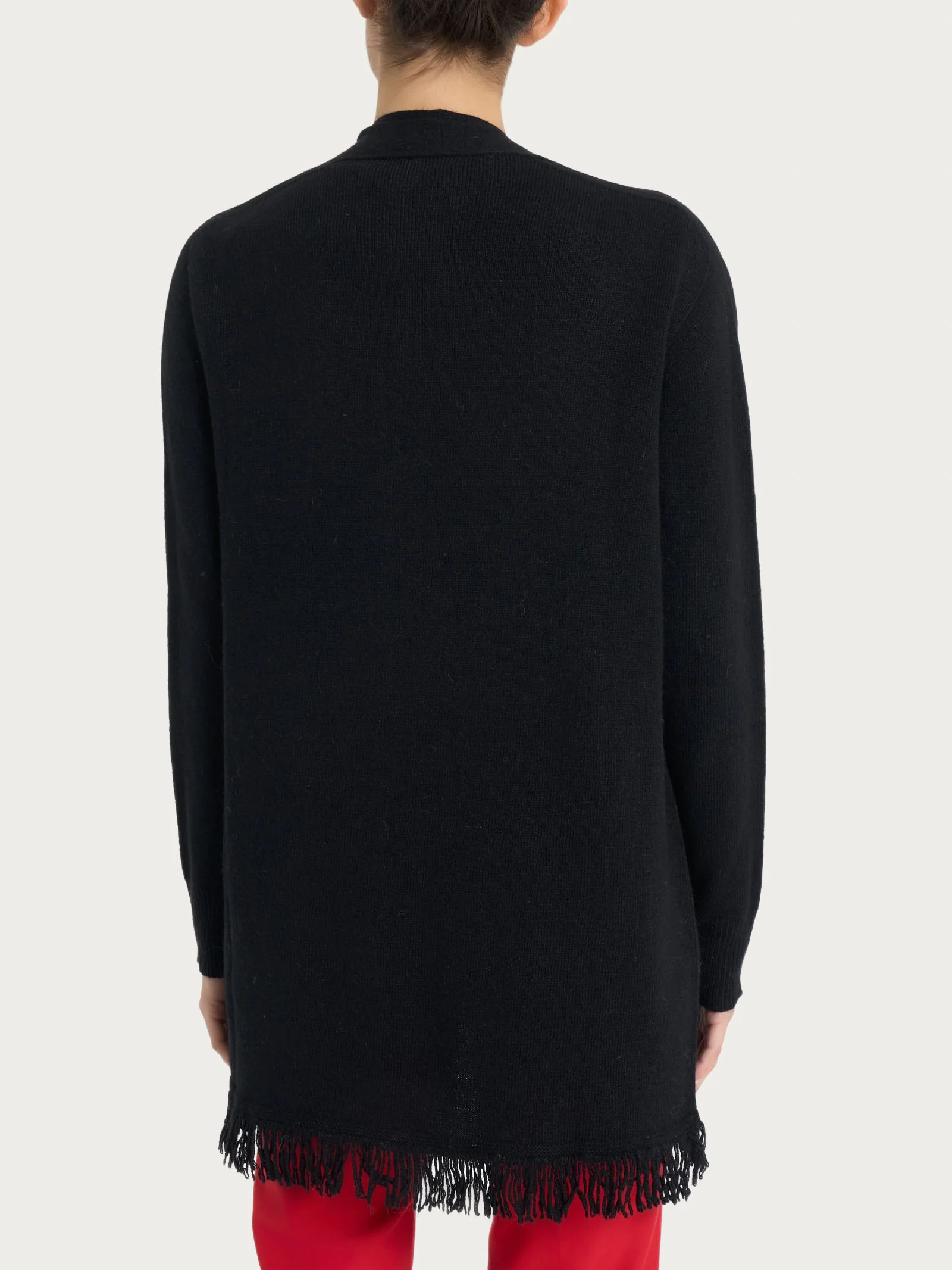 Cardigan lungo con frange in misto angora - Nero - Image 2