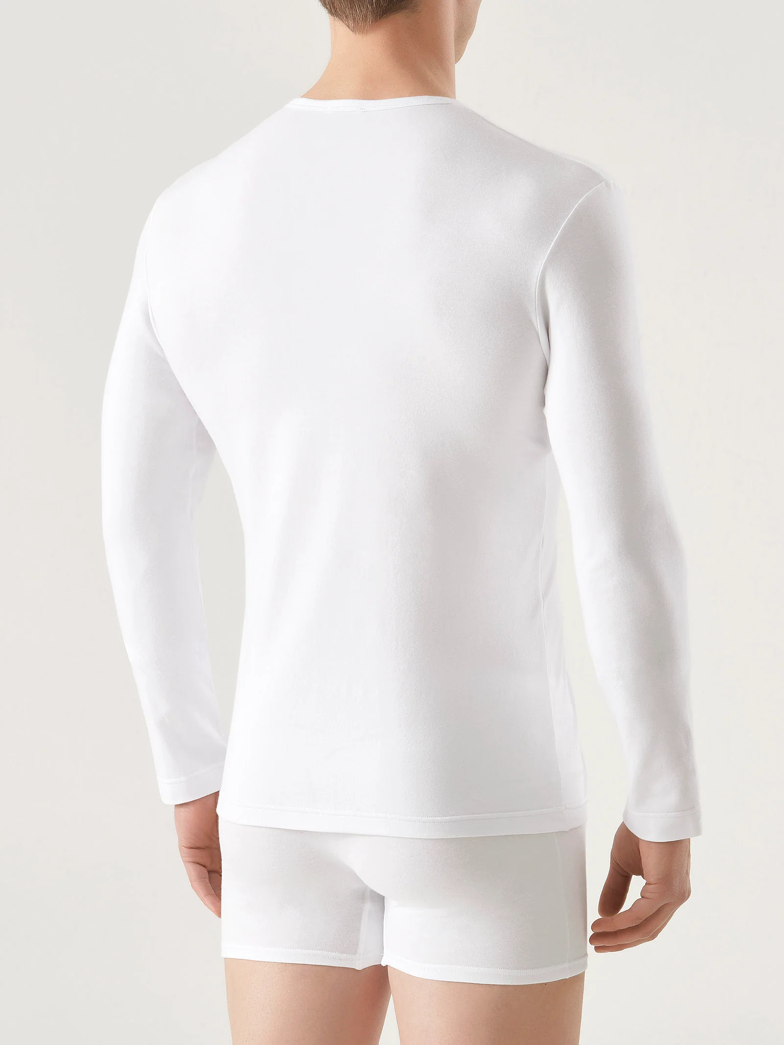 Comfort - Maglietta girocollo a manica lunga in cotone elasticizzato - Bianco - Image 3