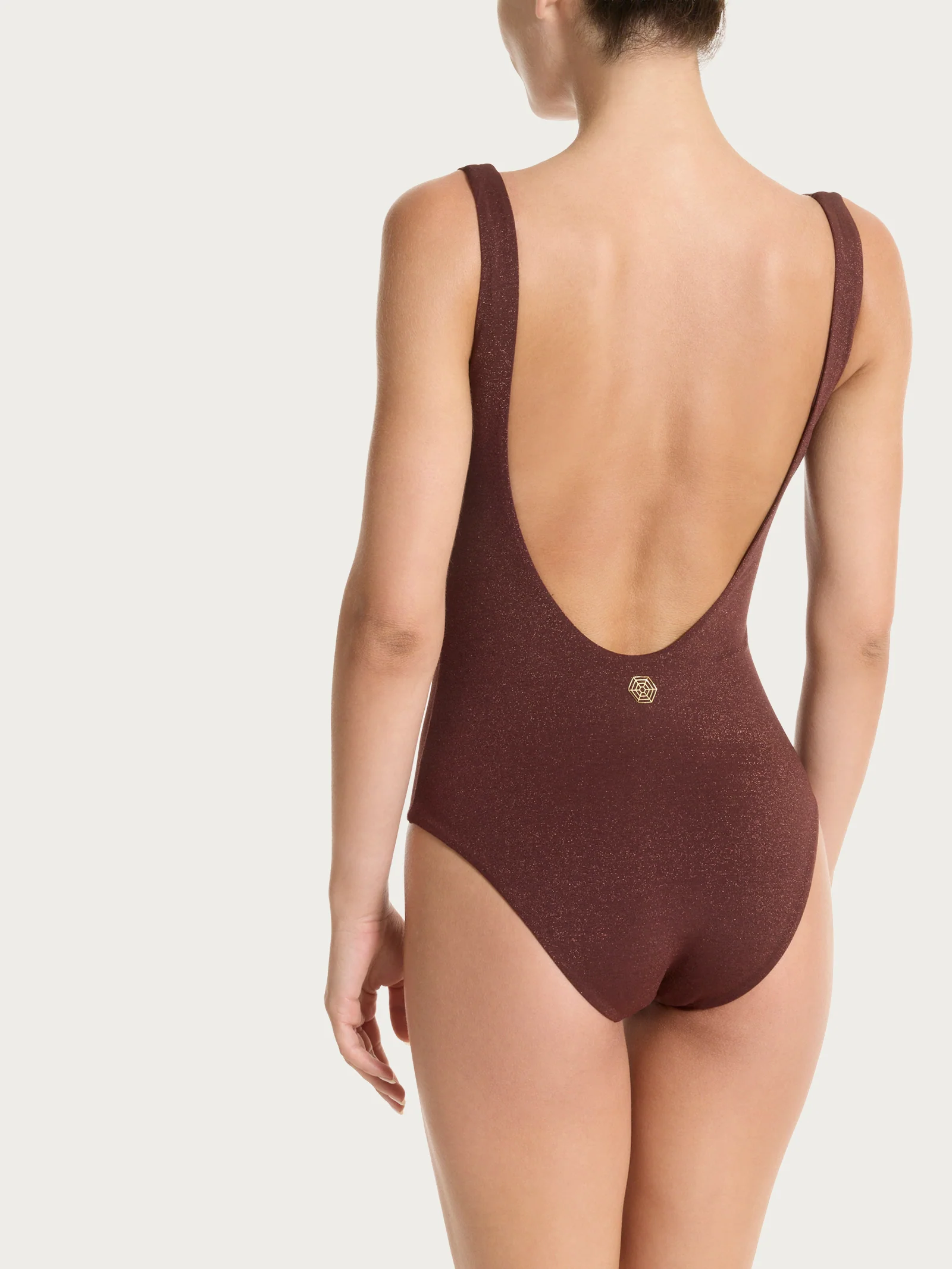 Costume intero con nodo in Microfibra Stretch con Lurex - Chocolate Fondant - Image 2