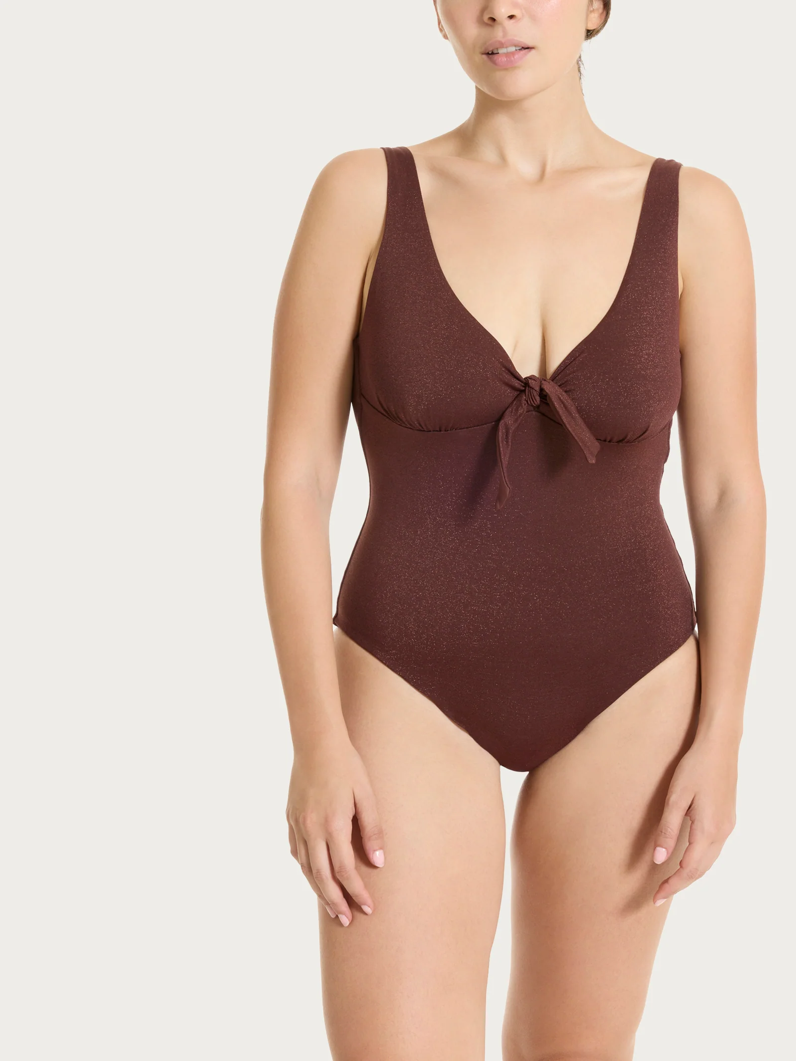 Costume intero con nodo in Microfibra Stretch con Lurex - Chocolate Fondant - Image 3