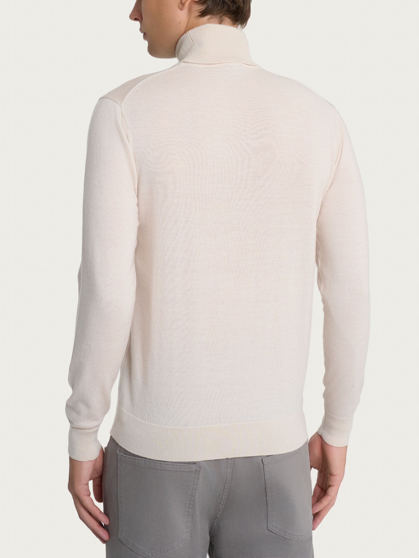 Dolcevita a maglia unita in Merino Soft - Champignon - Image 2