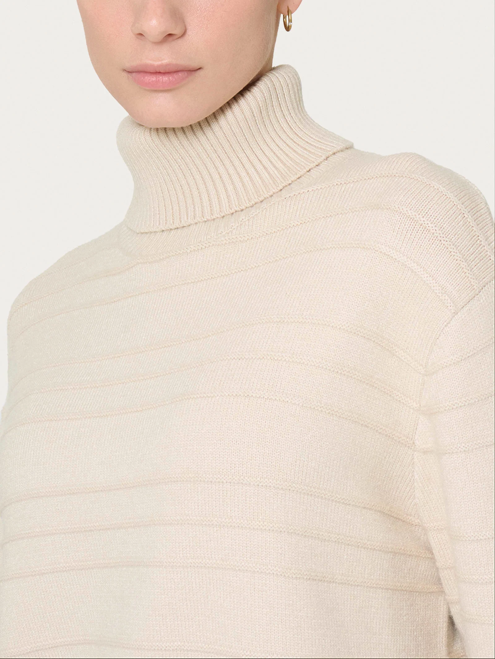 Dolcevita a righe in Super Soft - Champignon - Image 3