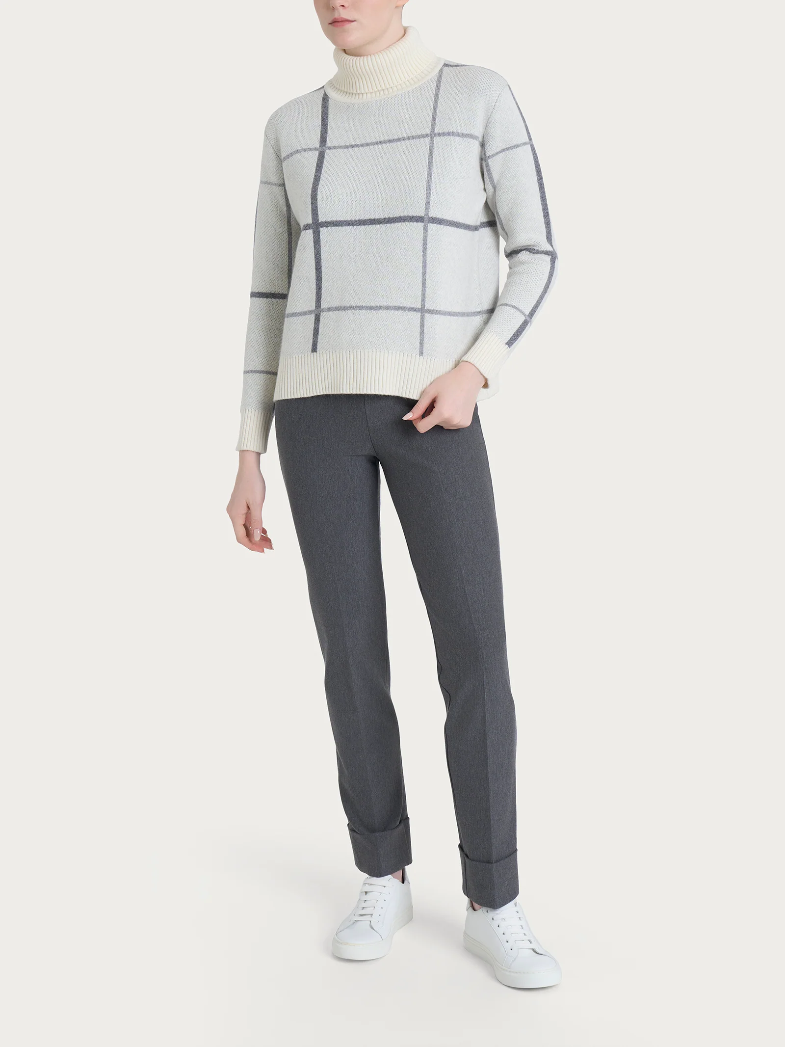 Dolcevita con check pattern in Natural Soft - Fant. Ferro Mel. - Image 4