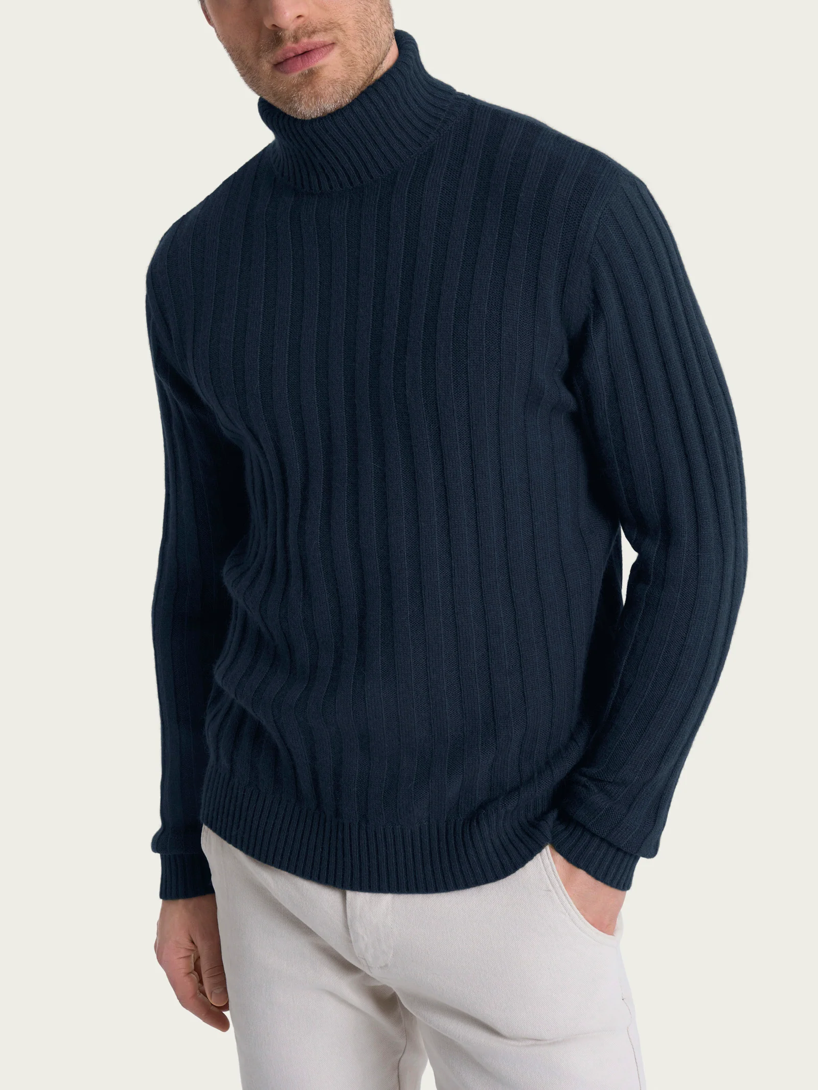 Dolcevita con costa piatta in Natural Soft - Bleu