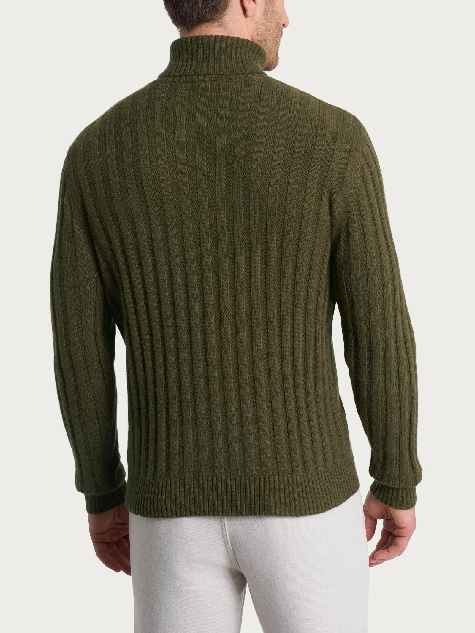 Dolcevita con costa piatta in Natural Soft  - Dark Olive - Image 2