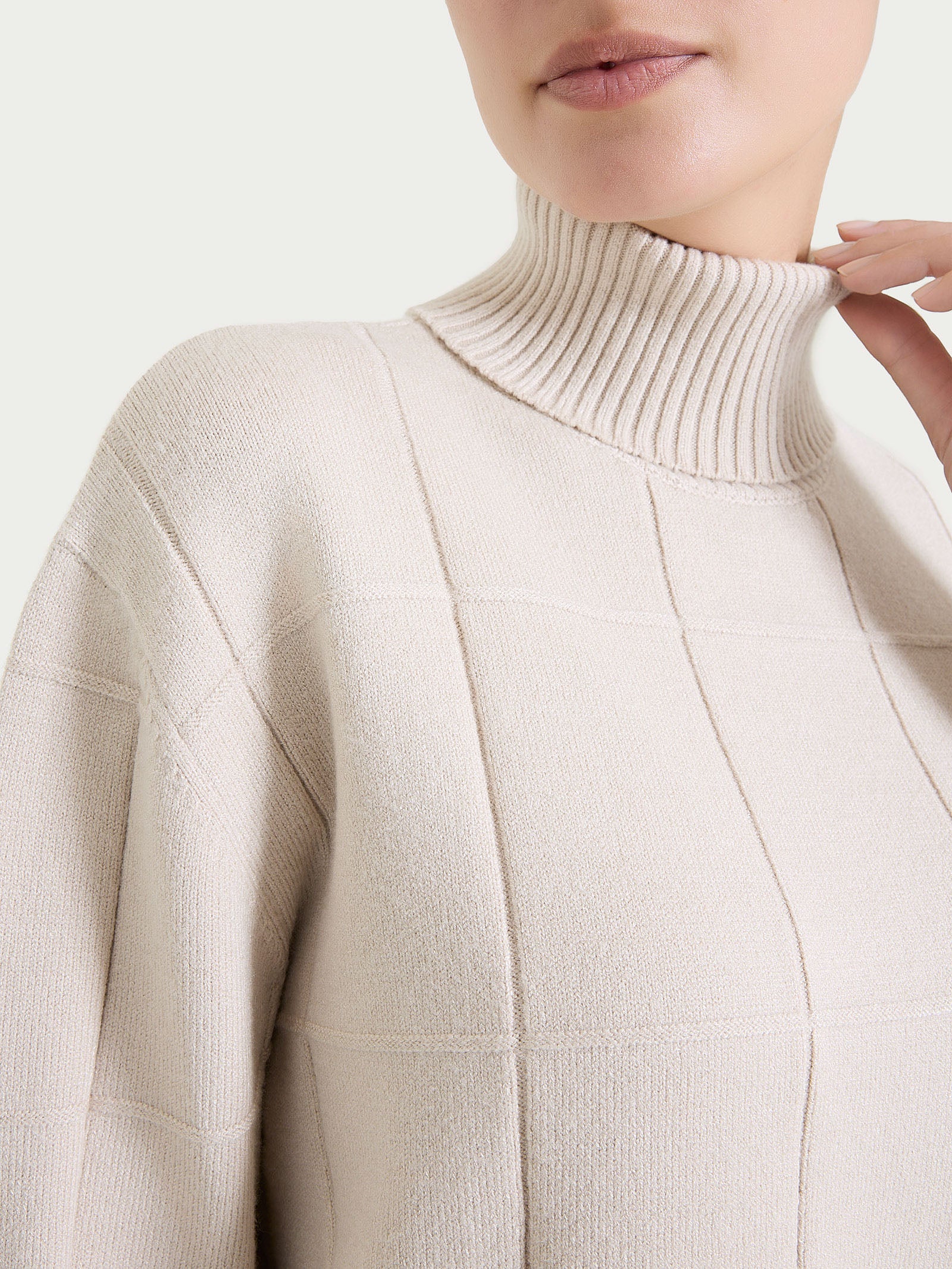 Dolcevita con fantasia check in Super Soft - Champignon - Image 3