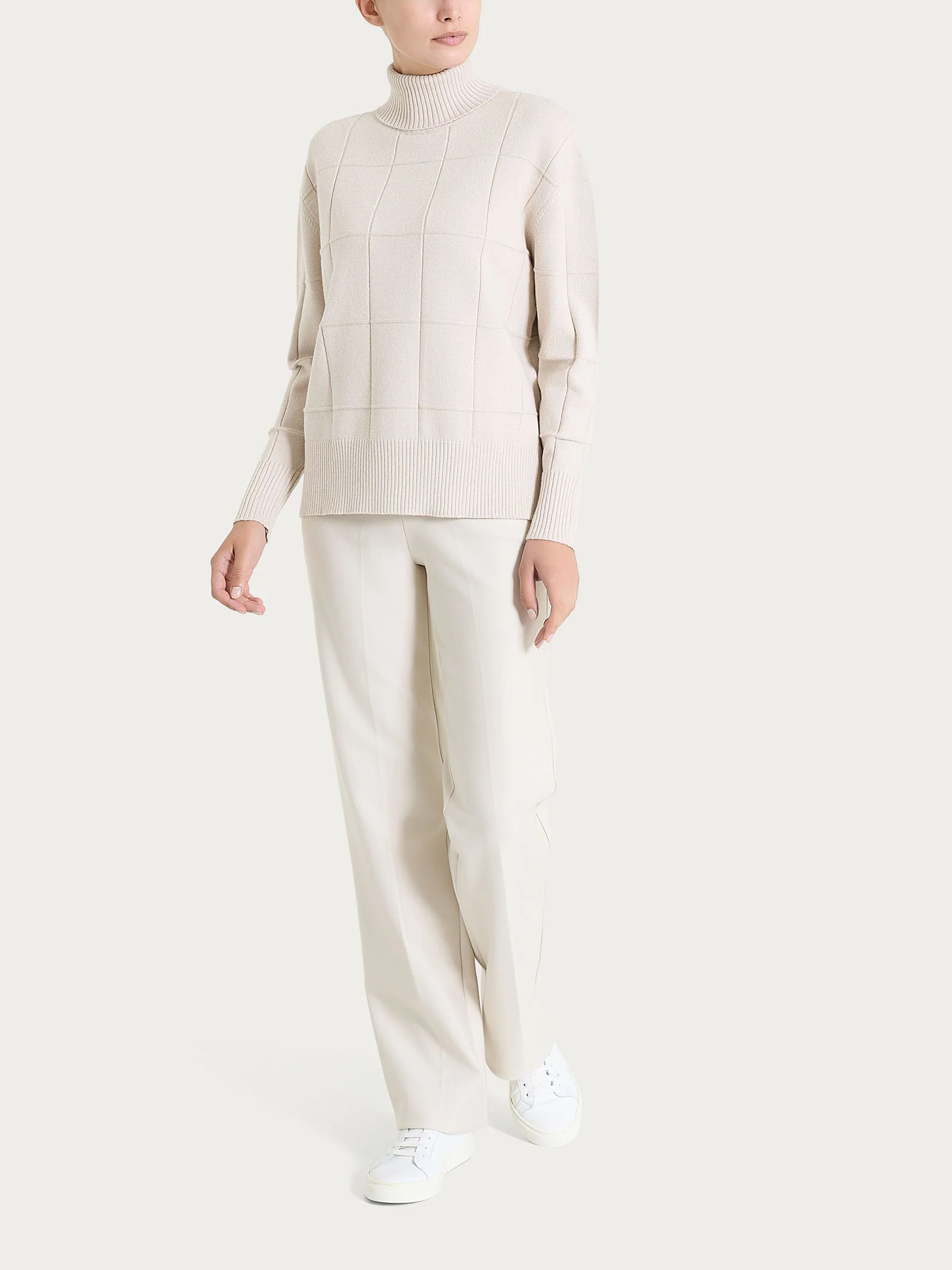 Dolcevita con fantasia check in Super Soft - Champignon - Image 4