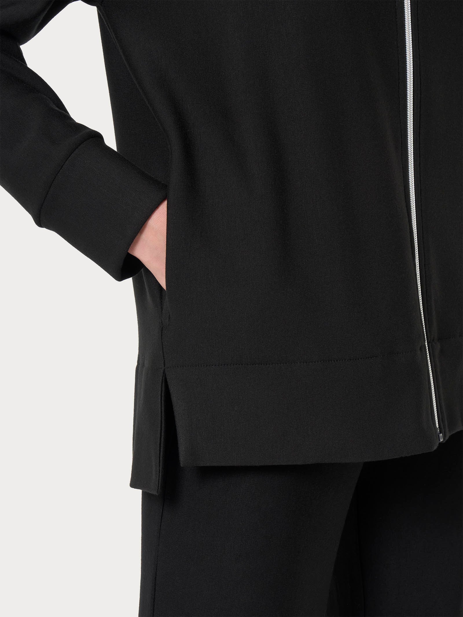 Felpa con zip in Eco techno Fleece - Nero - Image 3