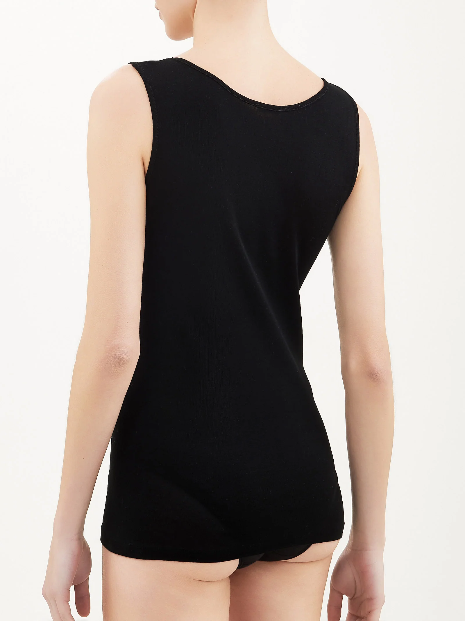 Filo di Scozia - Canottiera spalla larga in maglia unita di Filo di Scozia - Nero - Image 3