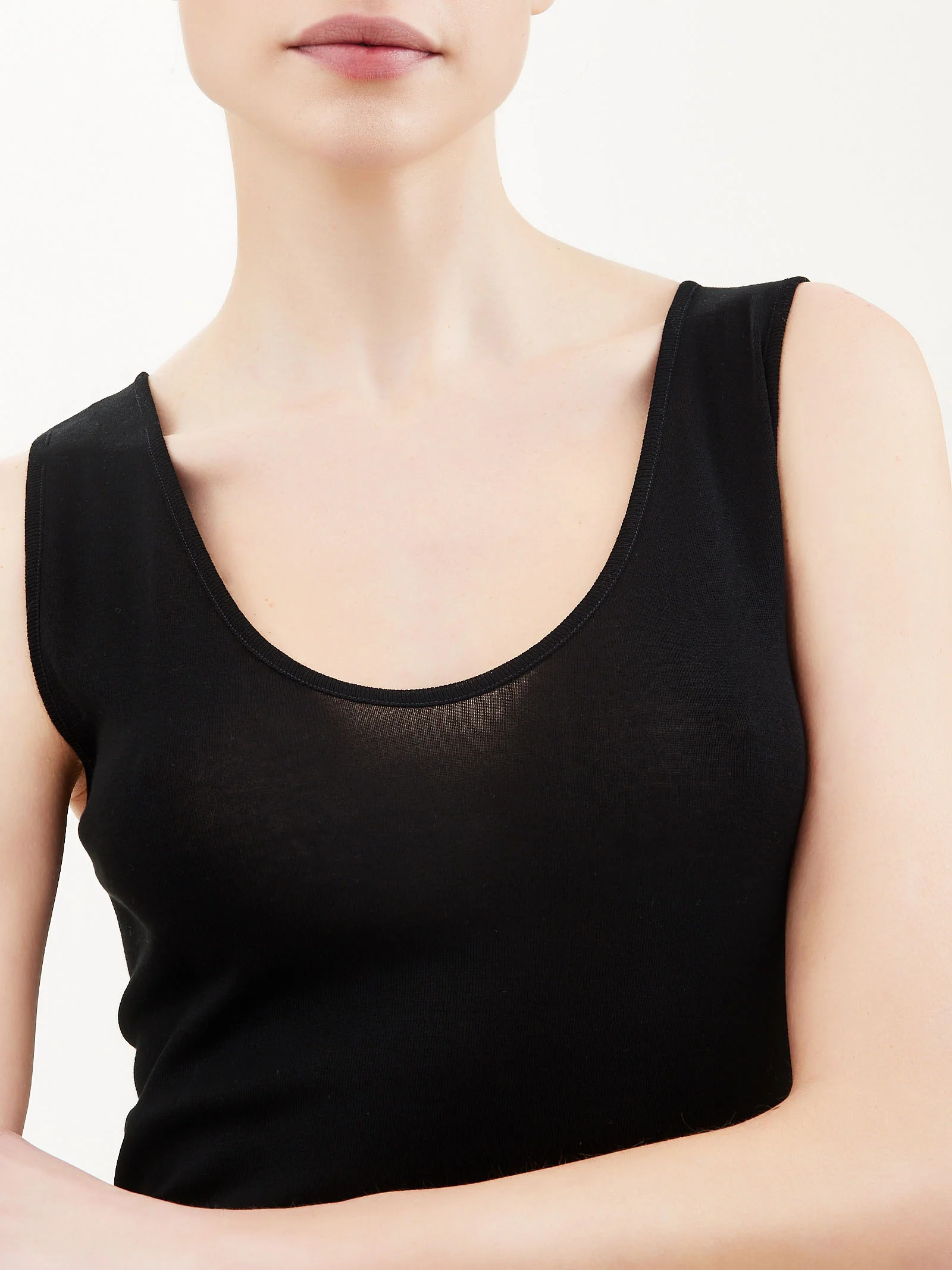 Filo di Scozia - Canottiera spalla larga in maglia unita di Filo di Scozia - Nero - Image 4