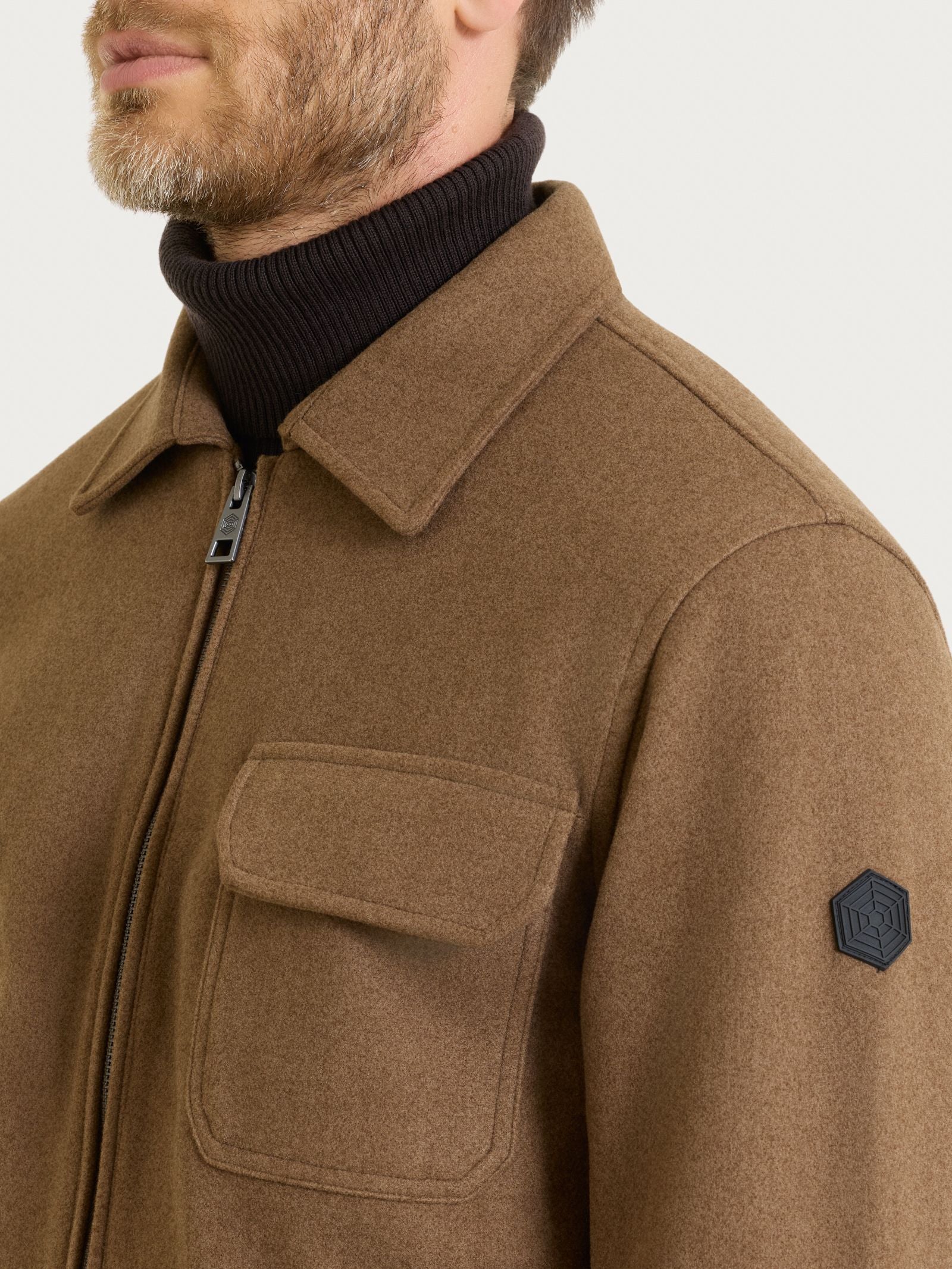 Giacca con collo camicia in Vegan Wool - Castoro Mel. - Image 3