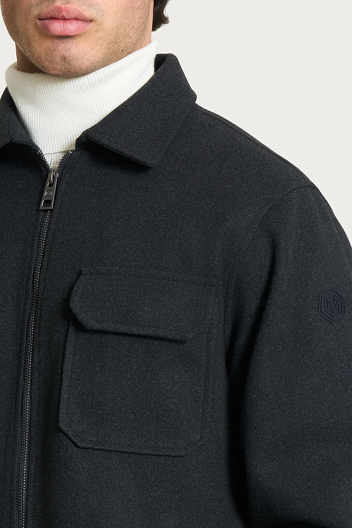 Giacca con collo camicia in Vegan Wool - Oscuro Mel. - Image 3