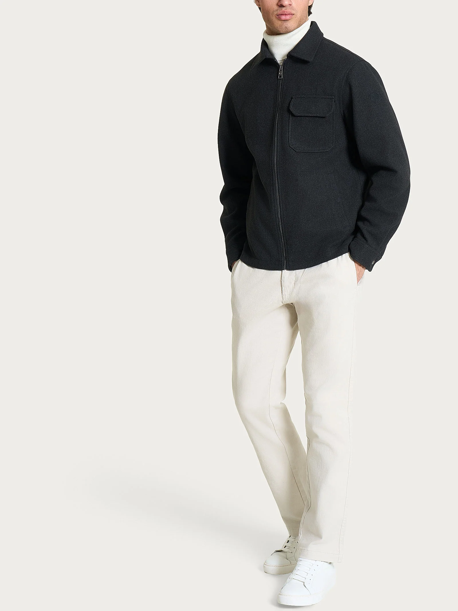 Giacca con collo camicia in Vegan Wool - Oscuro Mel. - Image 5