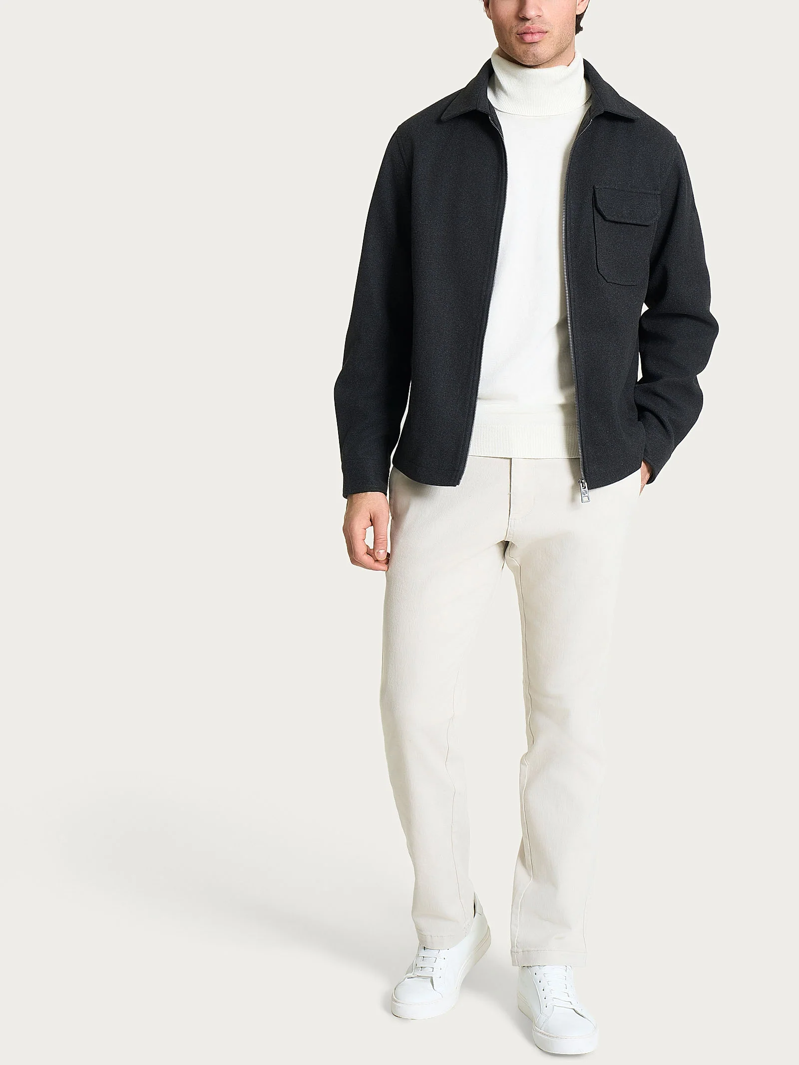 Giacca con collo camicia in Vegan Wool - Oscuro Mel. - Image 6