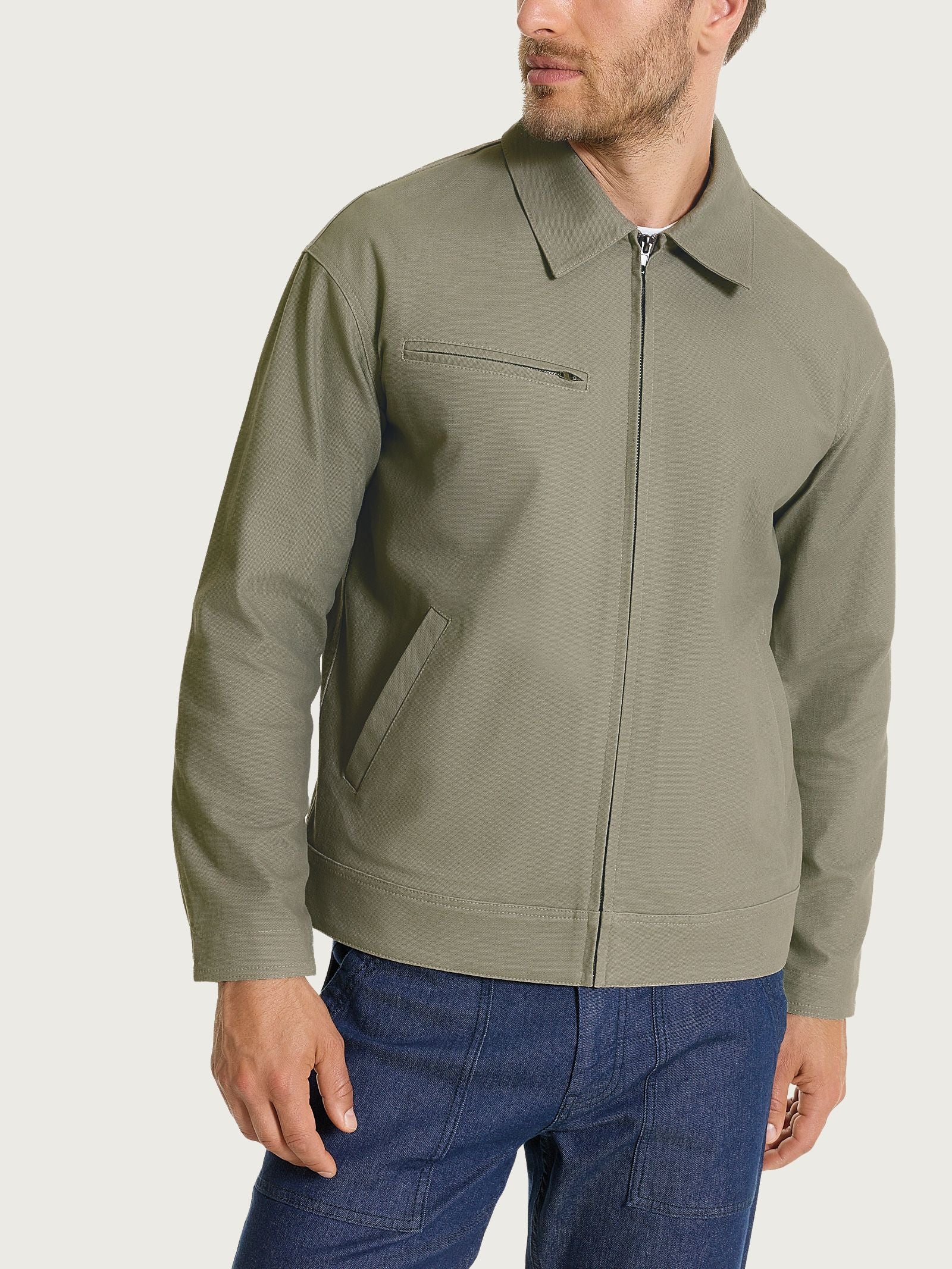 Giacca con zip in Canvas Stretch - Seagrass