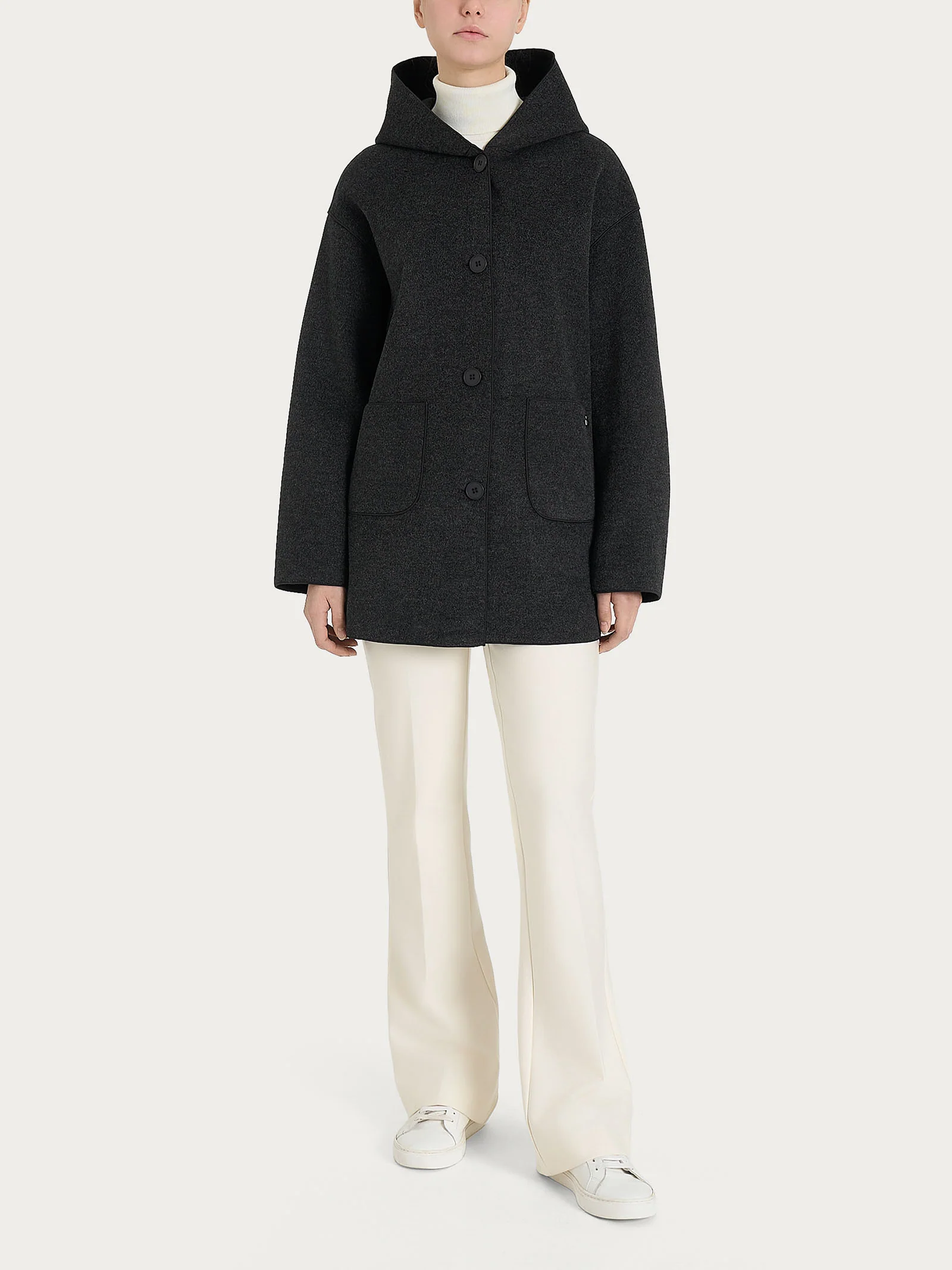 Giaccone con cappuccio in Vegan Wool - Oscuro Mel. - Image 4