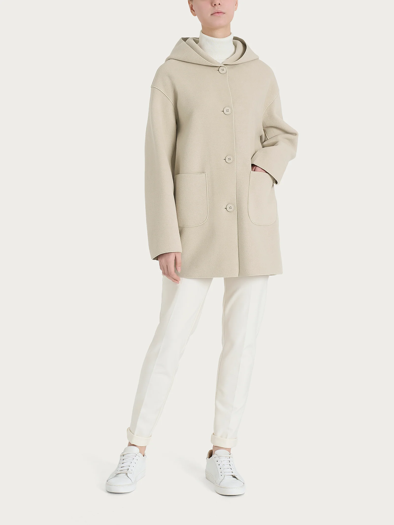 Giaccone con cappuccio in Vegan Wool - CHAMPIGNON MEL. - Image 4