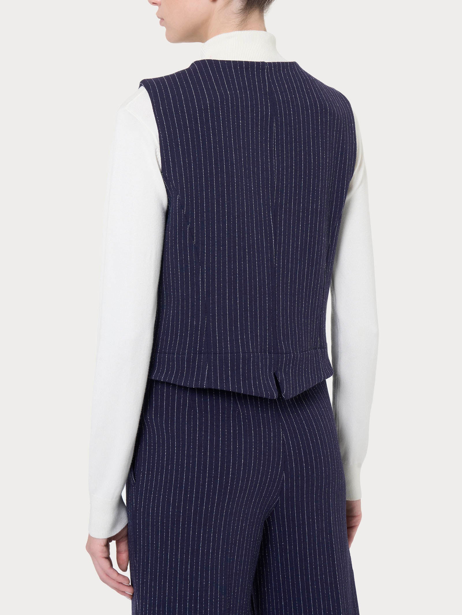 Gilet 4 bottoni gessato in tessuto Eco Jacquard - Fant.Bleu - Image 2