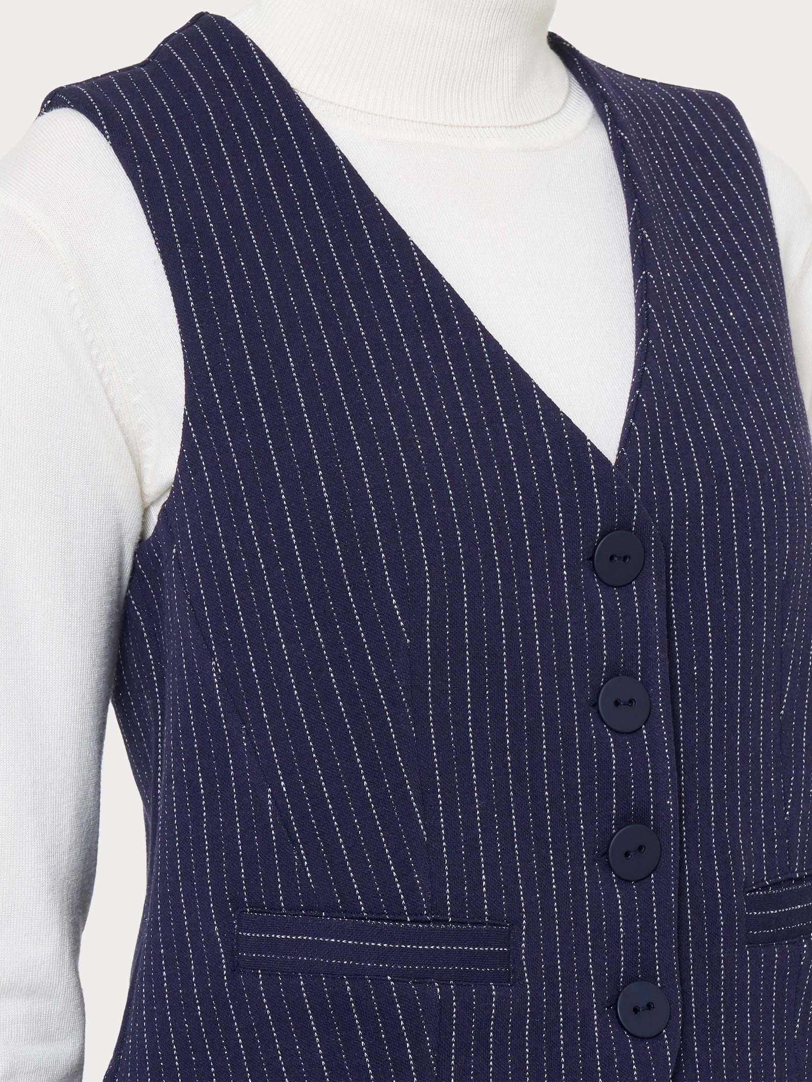 Gilet 4 bottoni gessato in tessuto Eco Jacquard - Fant.Bleu - Image 3