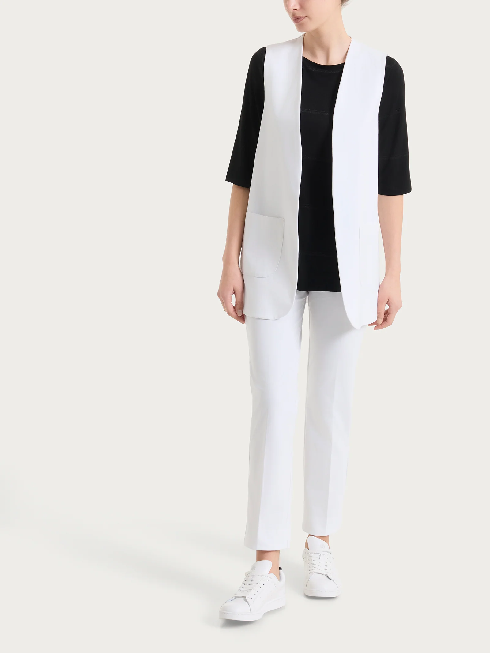 Gilet aperto in Compact Light - Bianco - Image 4