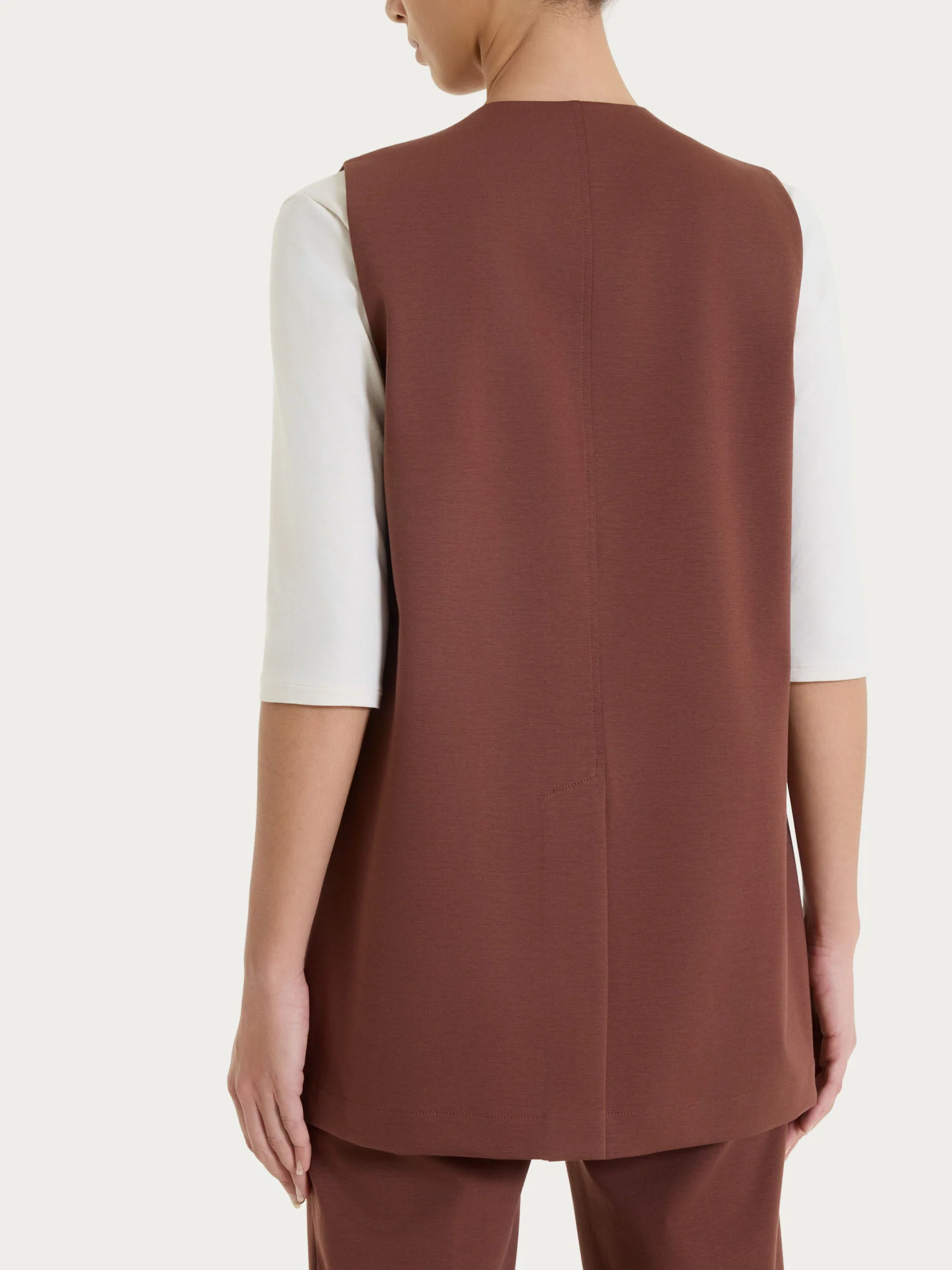 Gilet aperto in Compact Light - Cappuccino - Image 2