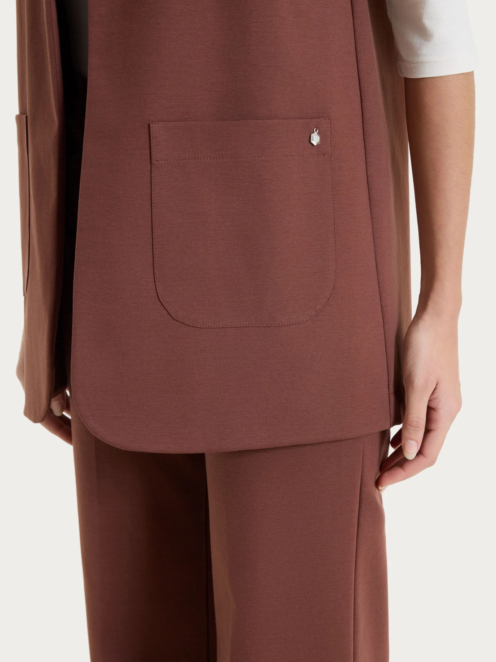 Gilet aperto in Compact Light - Cappuccino - Image 3