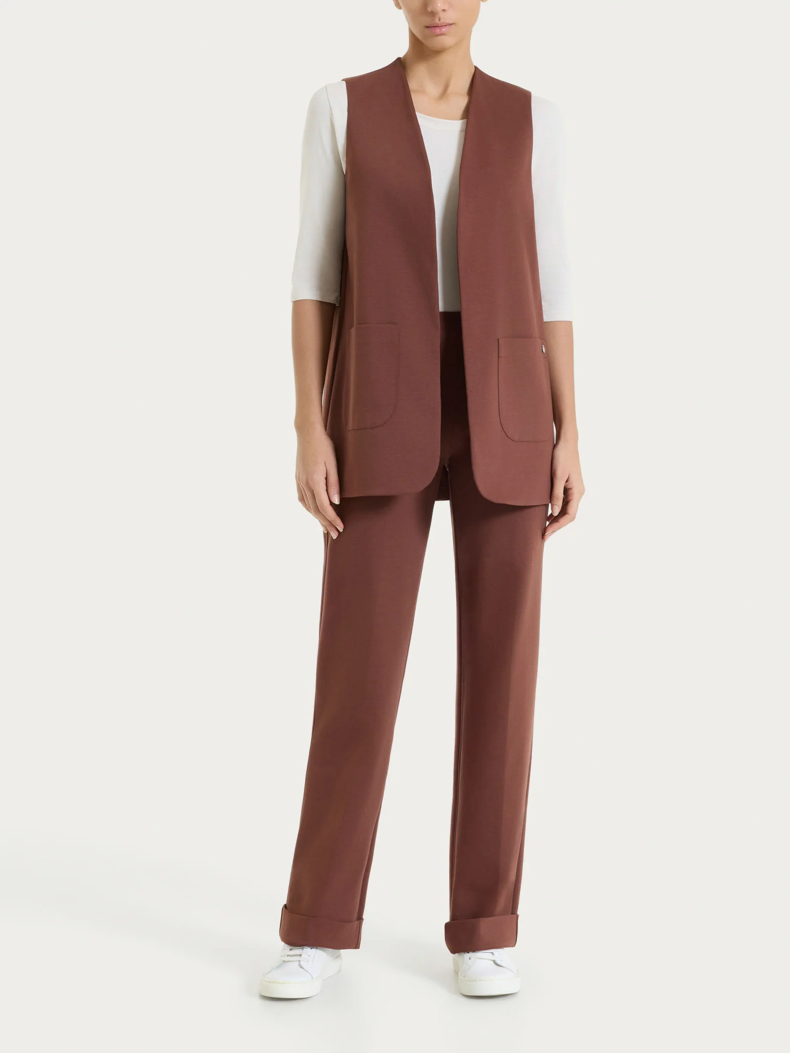 Gilet aperto in Compact Light - Cappuccino - Image 4