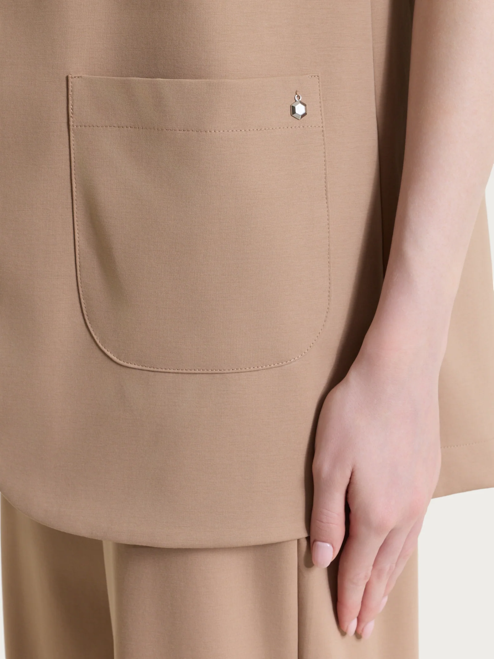 Gilet aperto in Compact Light - Warm Taupe - Image 3