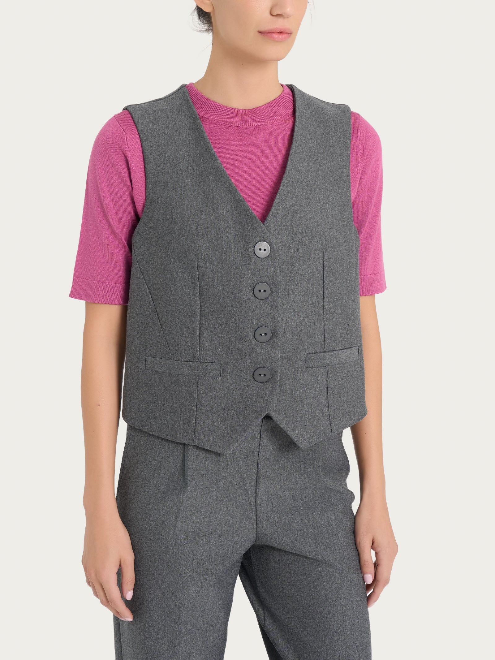 Gilet con quattro bottoni in Compact - Ardesia Mel.