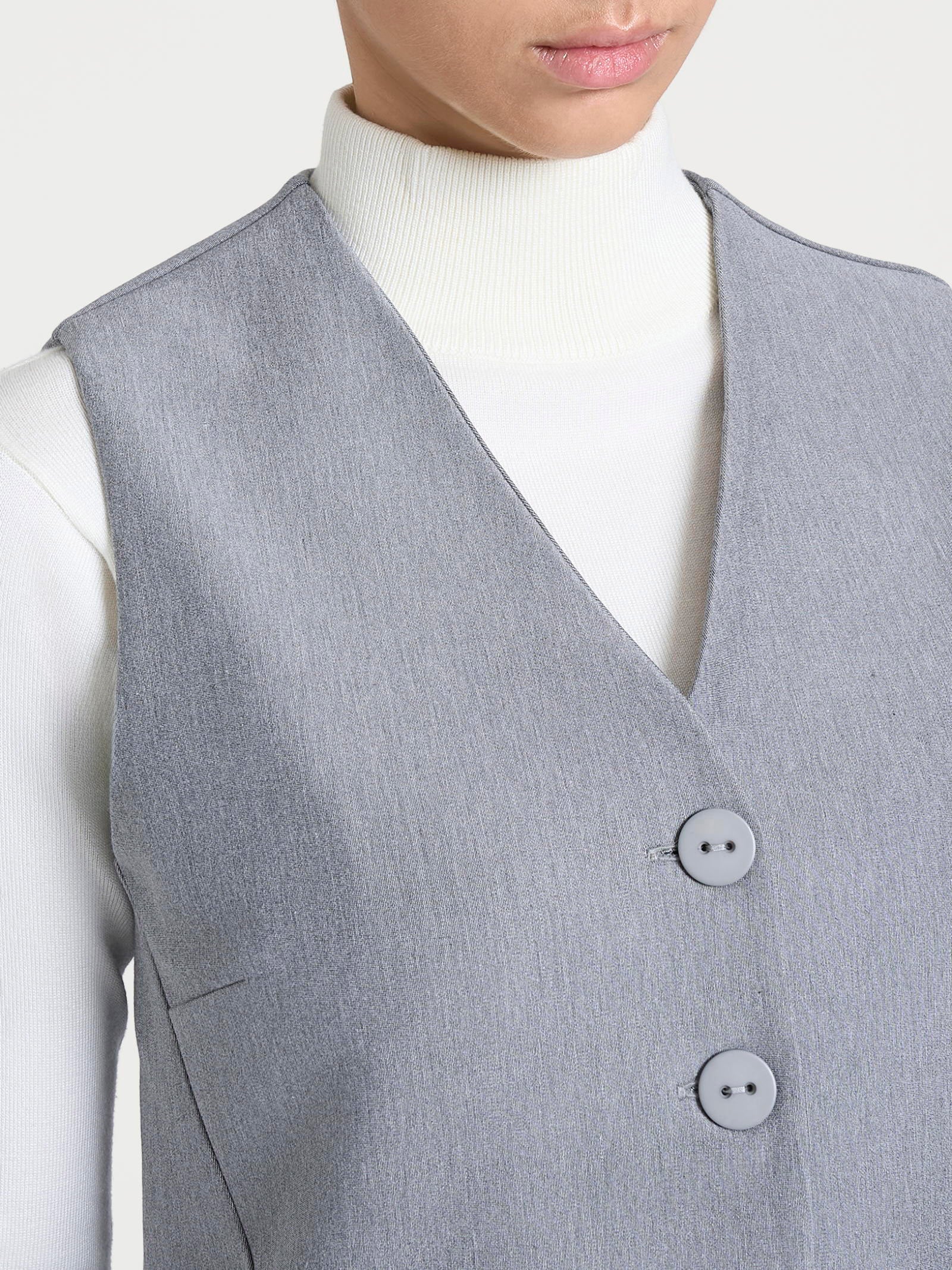 Gilet con quattro bottoni in Compact - Grigio Mel. - Image 4