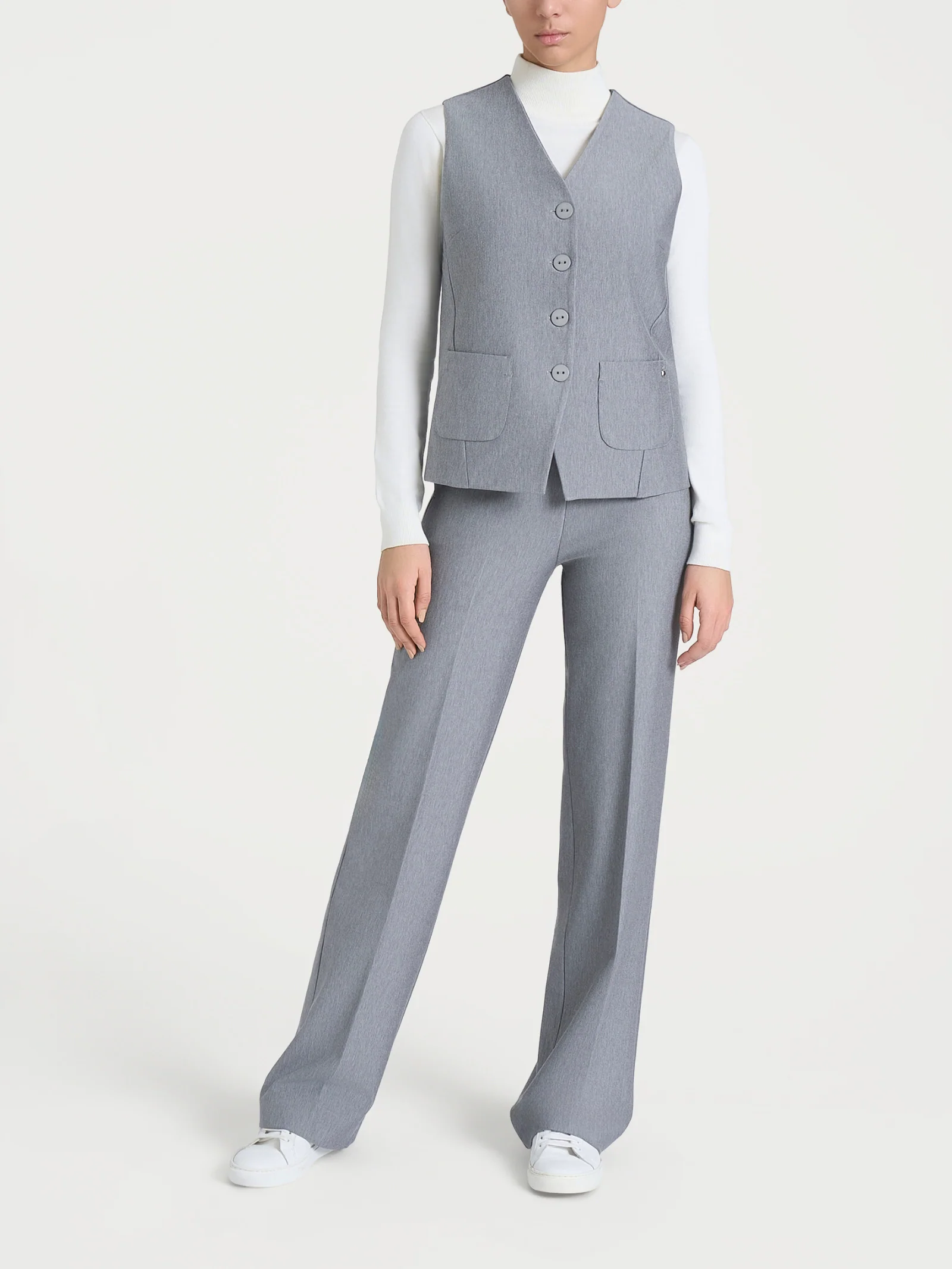 Gilet con quattro bottoni in Compact - Grigio Mel. - Image 5