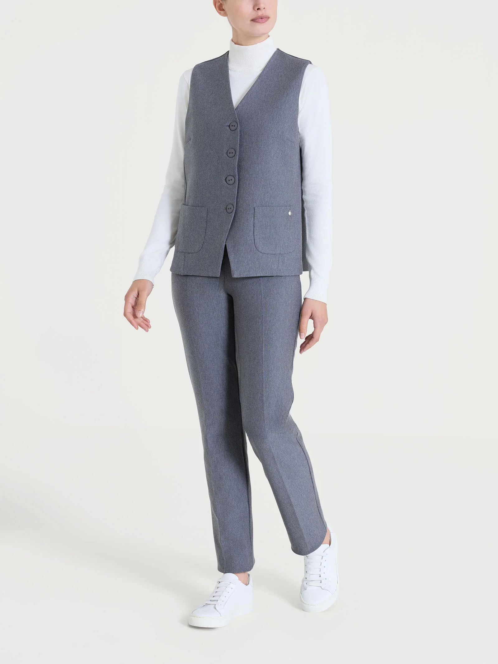 Gilet con quattro bottoni in Compact - Ardesia Mel. - Image 5