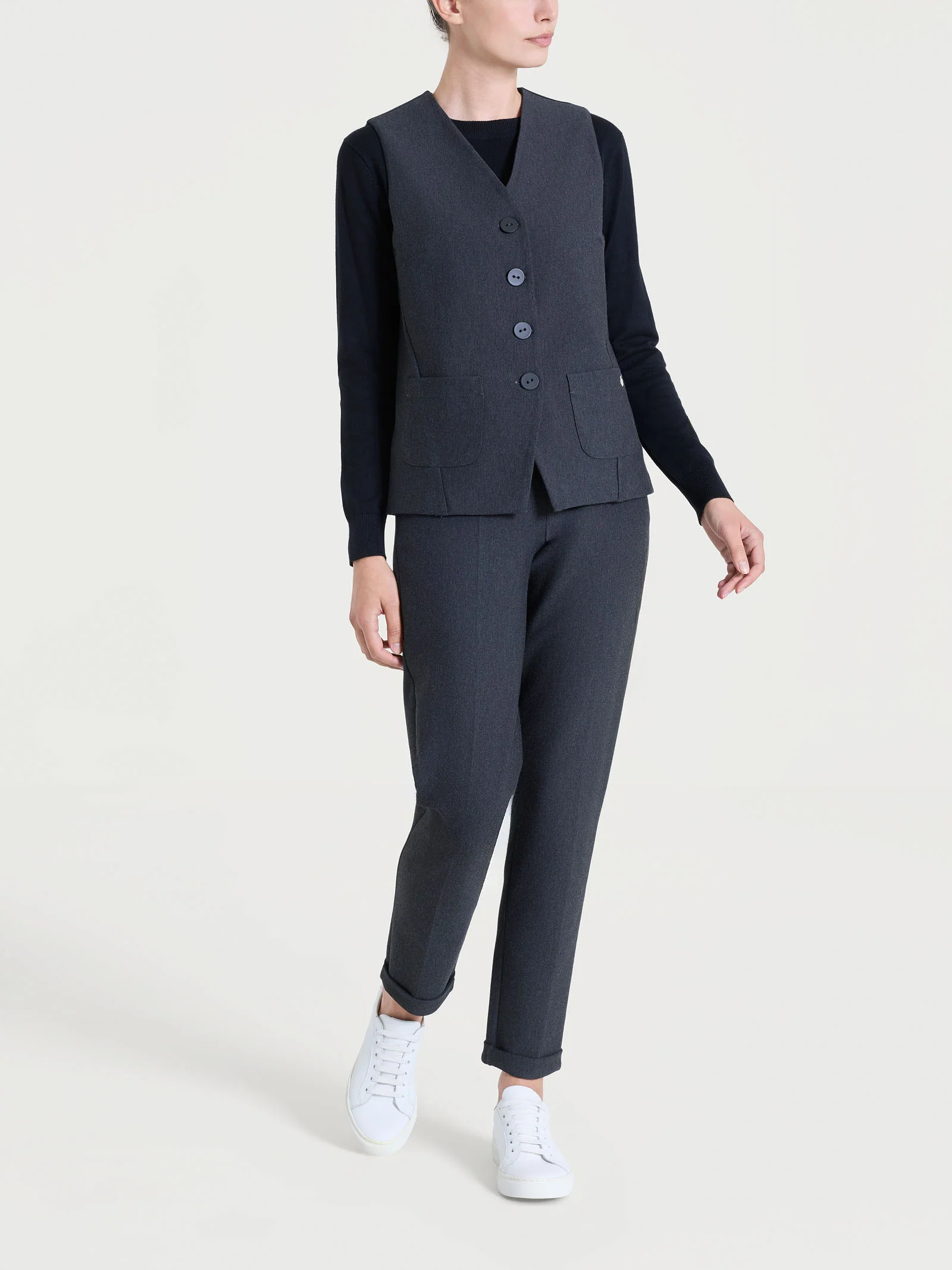 Gilet con quattro bottoni in Compact - Oscuro Mel. - Image 4