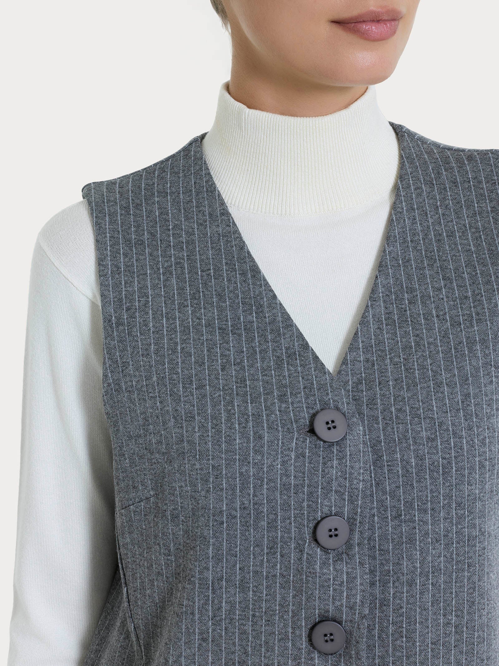 Gilet gessato con quattro bottoni in Eco Jacquard - Fant.Ardesia Mel. - Image 3