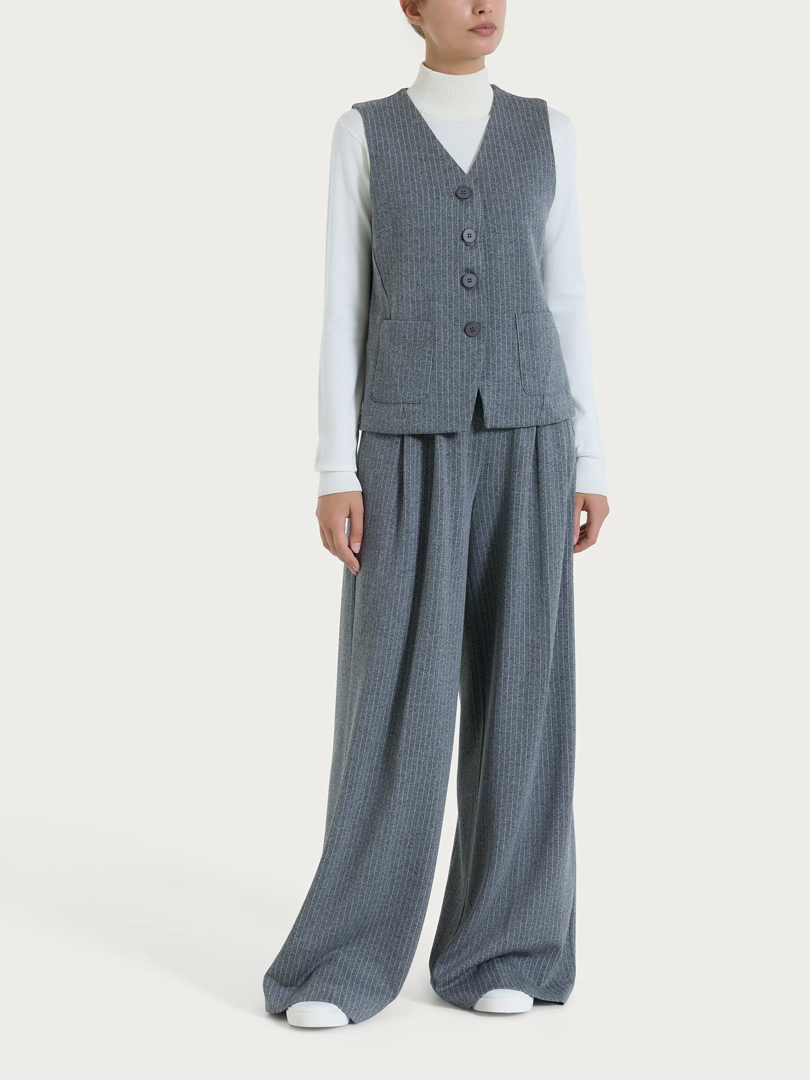 Gilet gessato con quattro bottoni in Eco Jacquard - Fant.Ardesia Mel. - Image 4