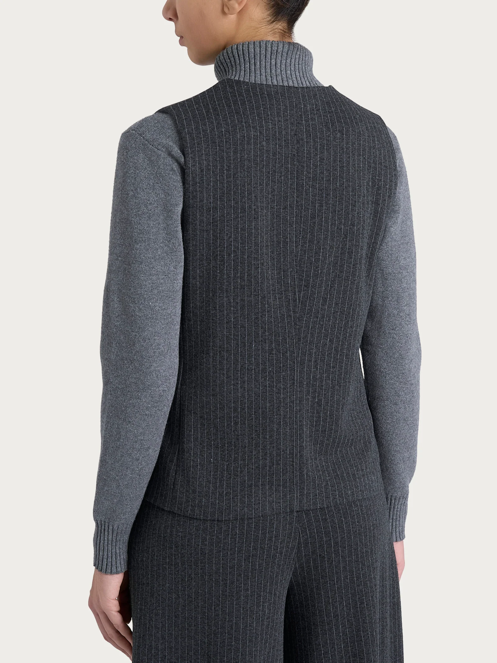 Gilet gessato con quattro bottoni in Eco Jacquard - Fant.Oscuro Mel - Image 2