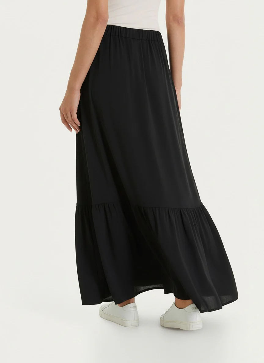 Gonna lunga a balze in Voile Stretch - Nero - Image 2