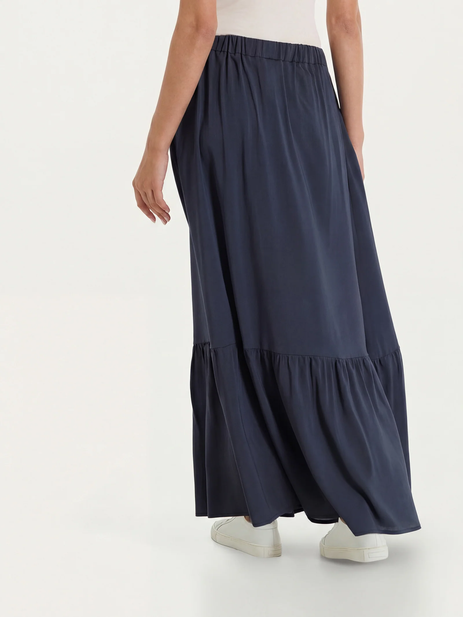Gonna lunga a balze in Voile Stretch - Bleu - Image 2