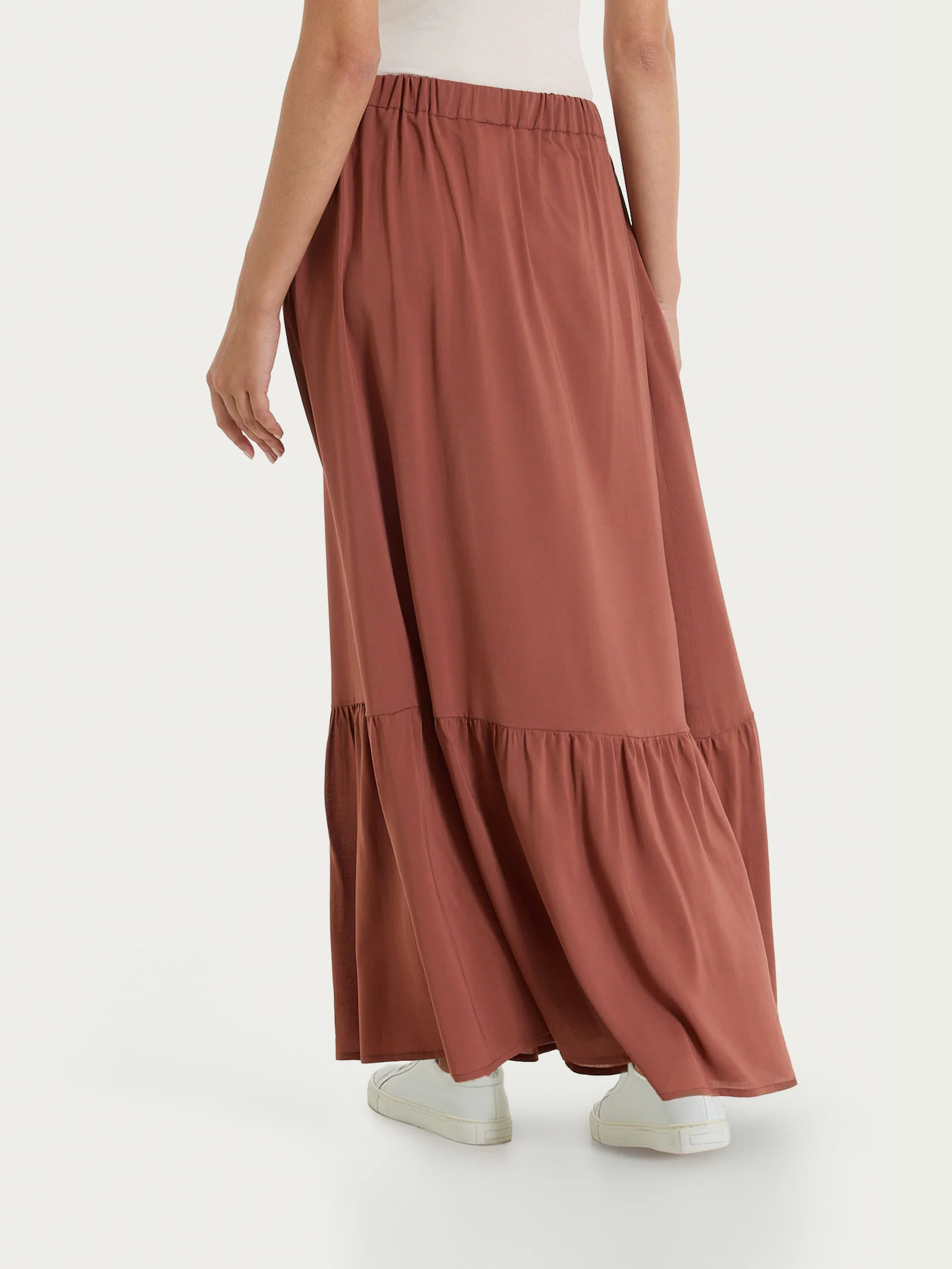 Gonna lunga a balze in Voile Stretch - Mahogany - Image 2