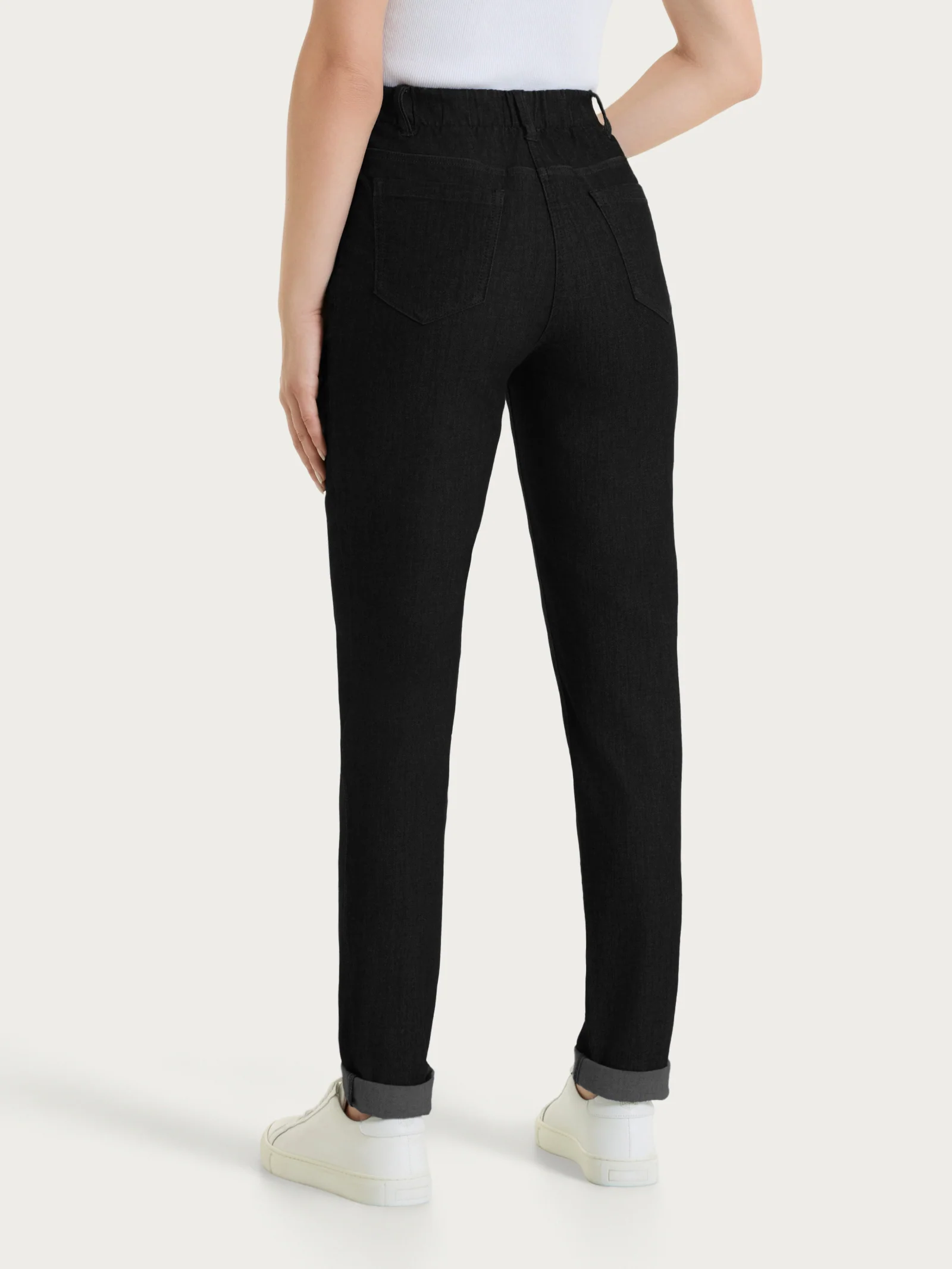 Jeans a 5 tasche con vita piatta in Light Denim  - Nero - Image 2