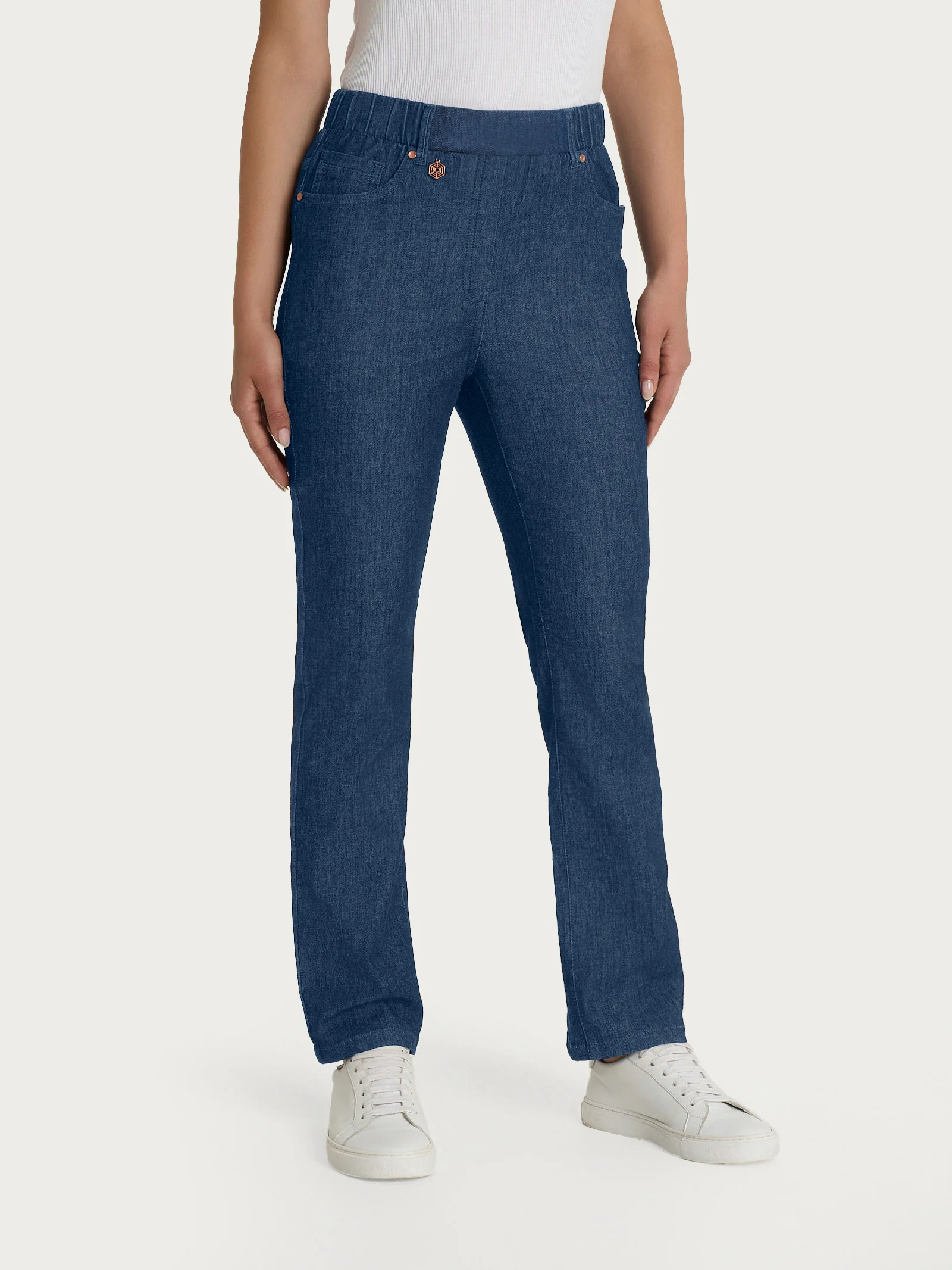 Jeans a gamba dritta con tasche e vita piatta in Light Denim - Jeans