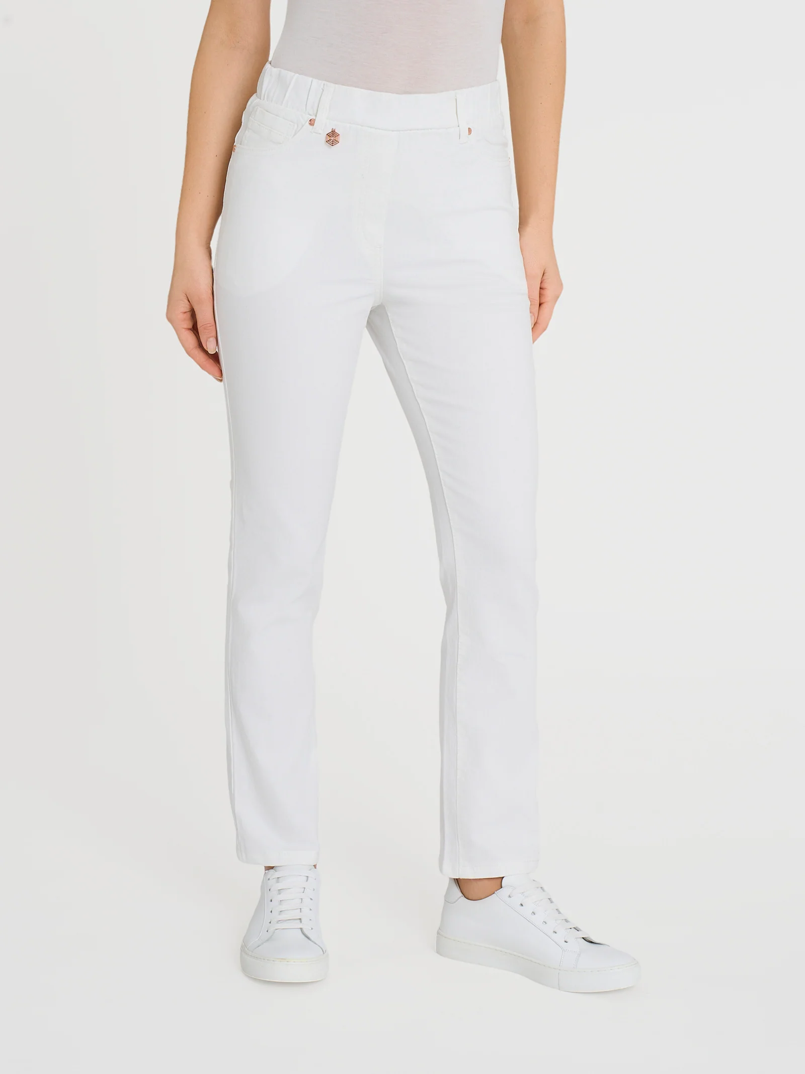 Jeans a gamba dritta con tasche e vita piatta in Light Denim - Bianco