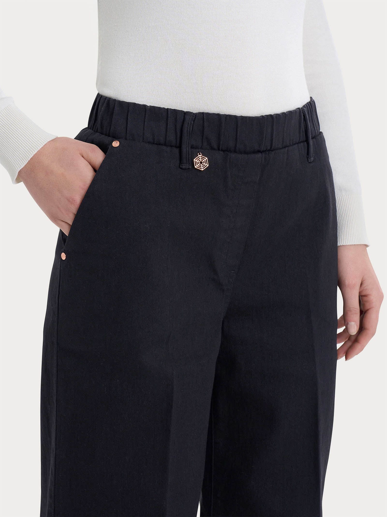 Jeans a Palazzo in 4 Seasons Denim  - Nero - Image 3