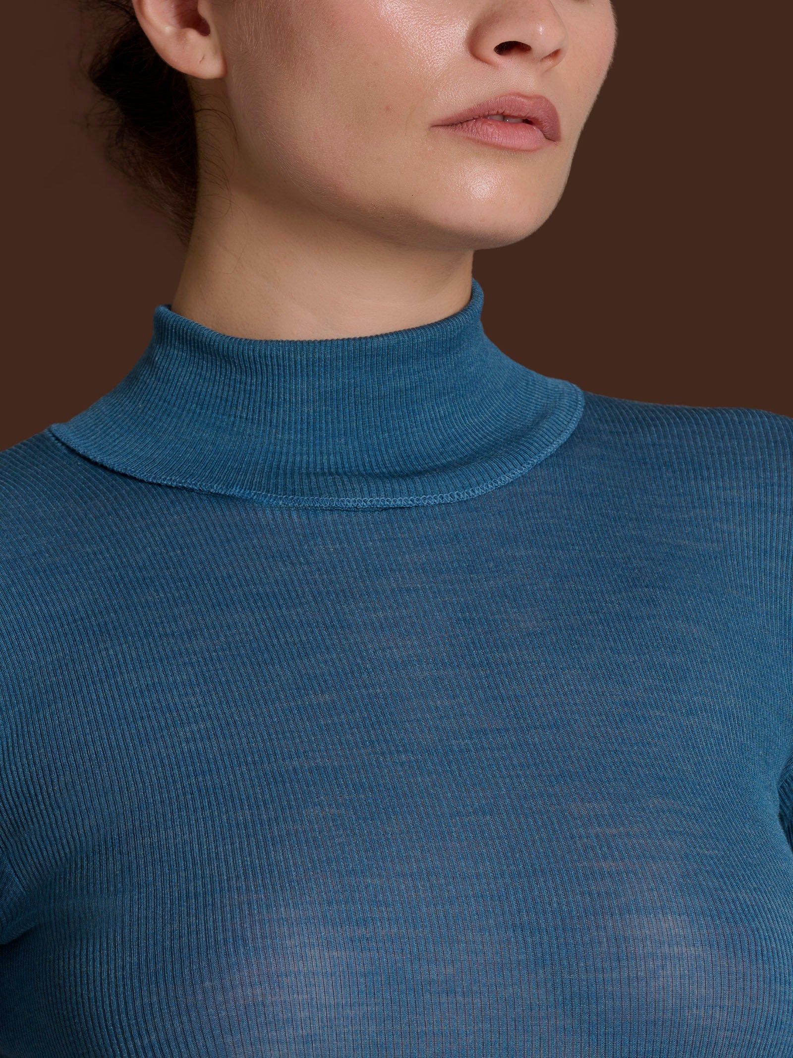 Lana Seta - Dolcevita in costina di lana e seta - Real Teal - Image 3
