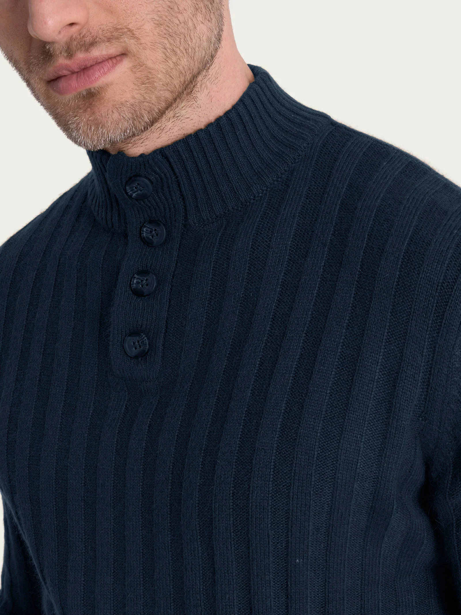 Lupetto con costa piatta in Natural Soft  - Bleu - Image 3