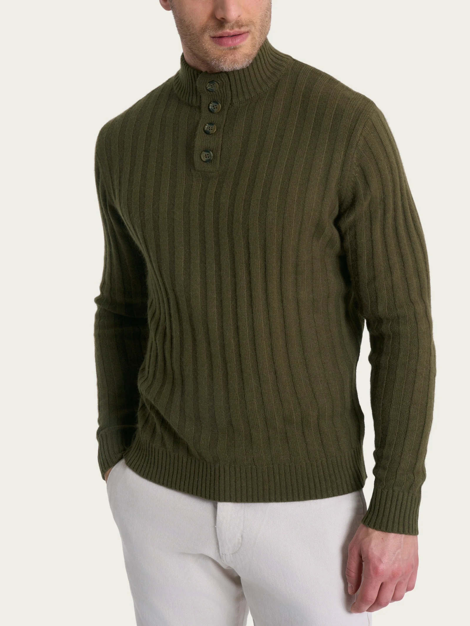 Lupetto con costa piatta in Natural Soft - Dark Olive