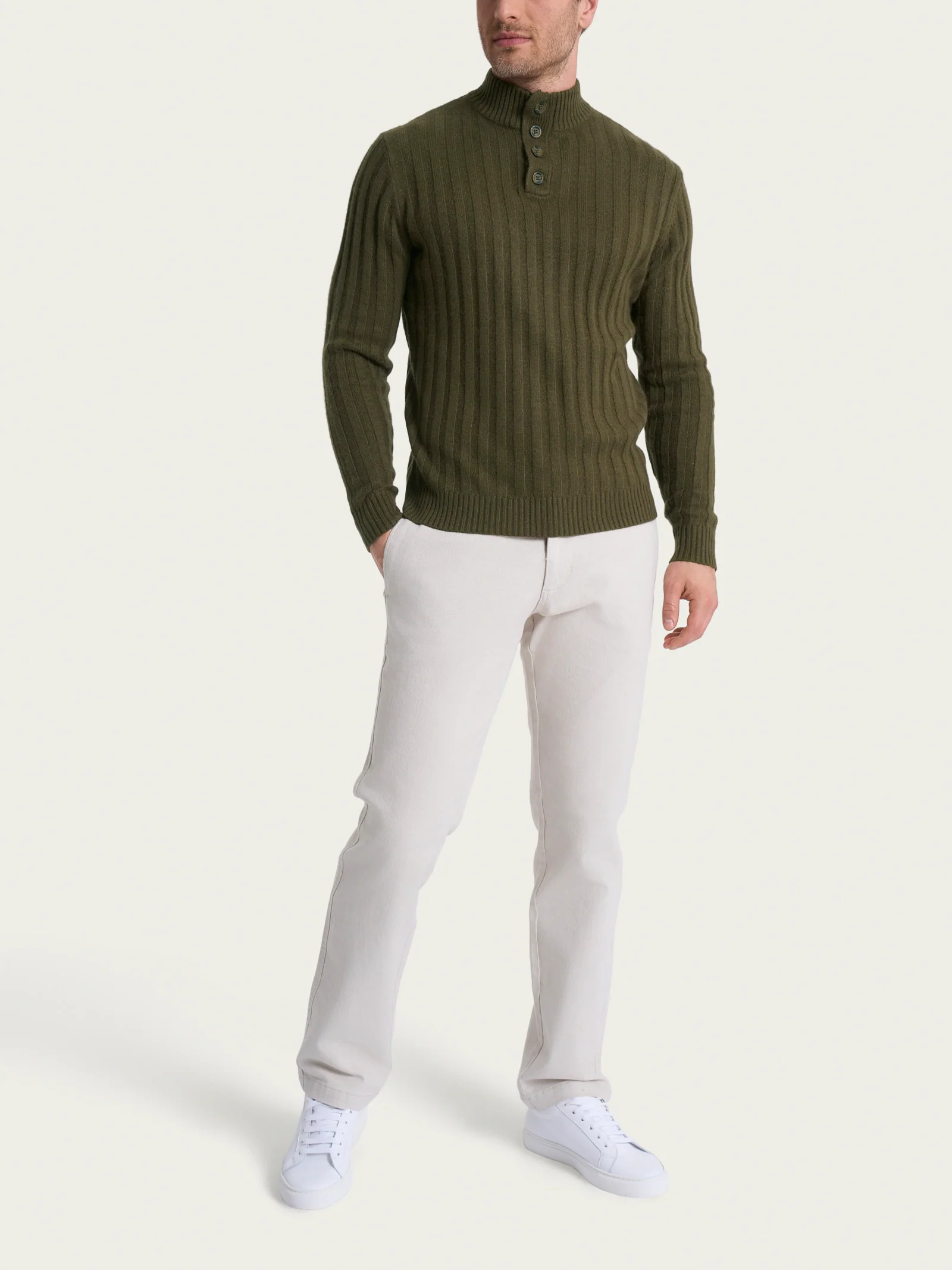 Lupetto con costa piatta in Natural Soft - Dark Olive - Image 4
