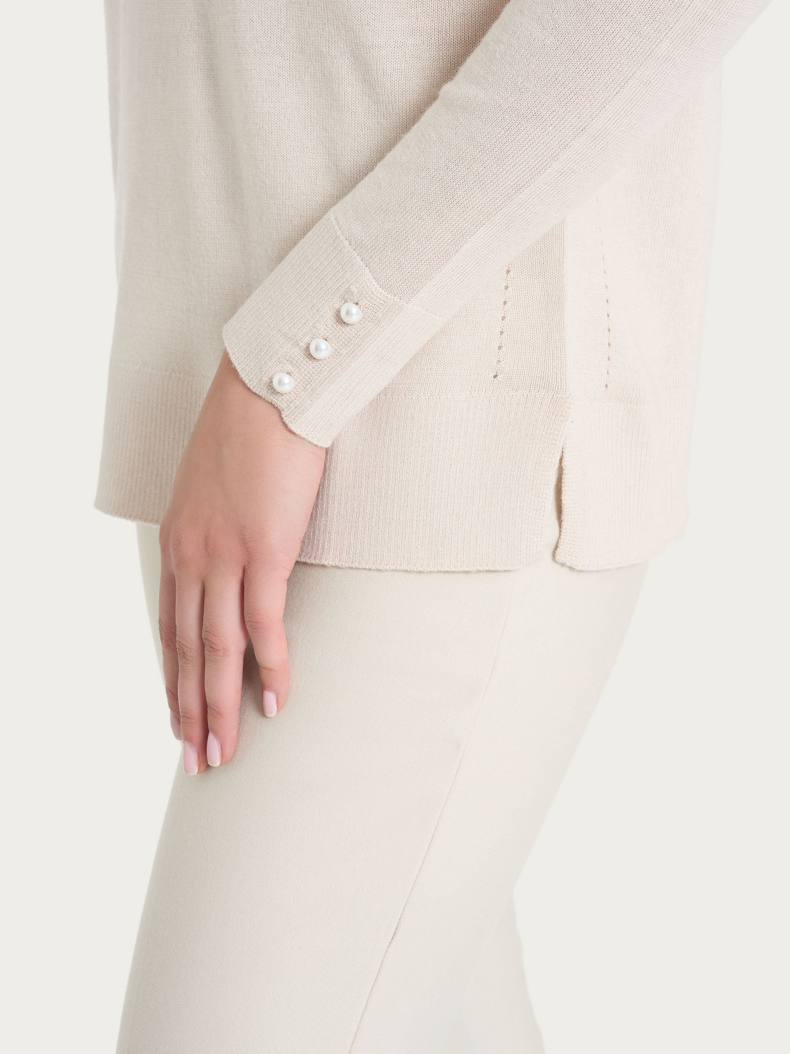 Lupetto con perline in Merino Soft - Champignon - Image 3