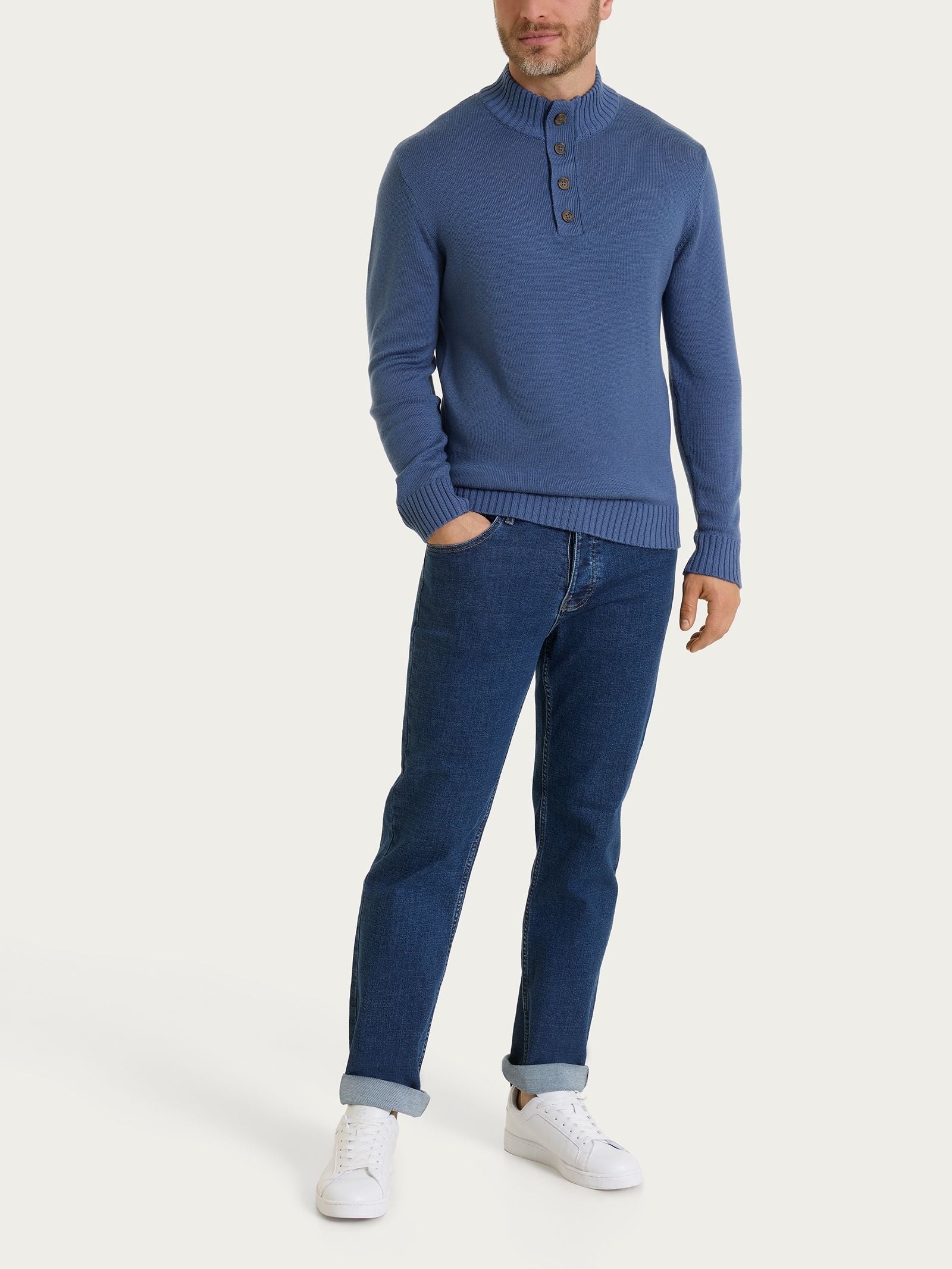 Lupetto con zip e bottoni in Merino Soft - Aviazione - Image 5