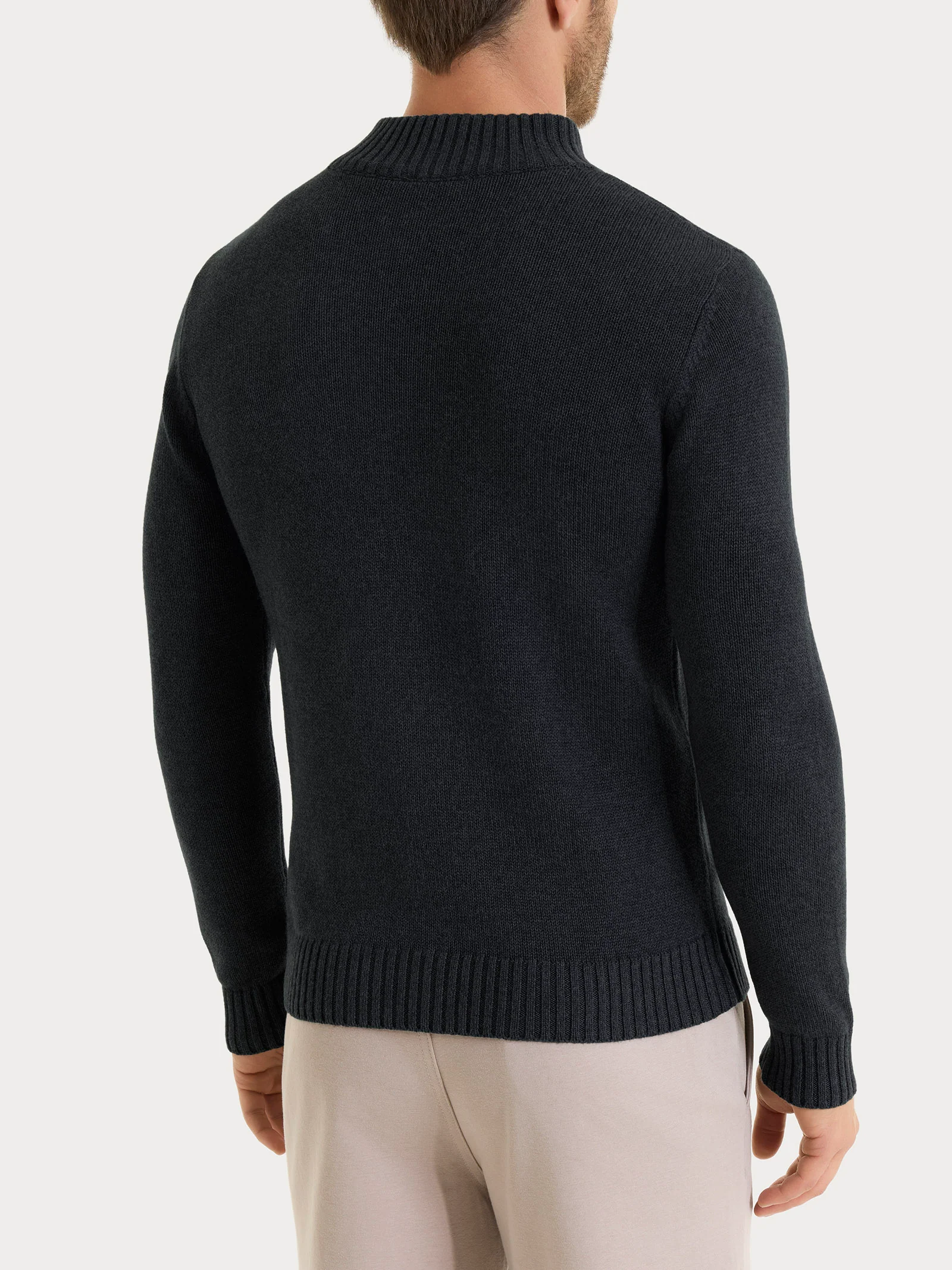 Lupetto con zip e bottoni in Winter Cotton - Nero Mel. - Image 2